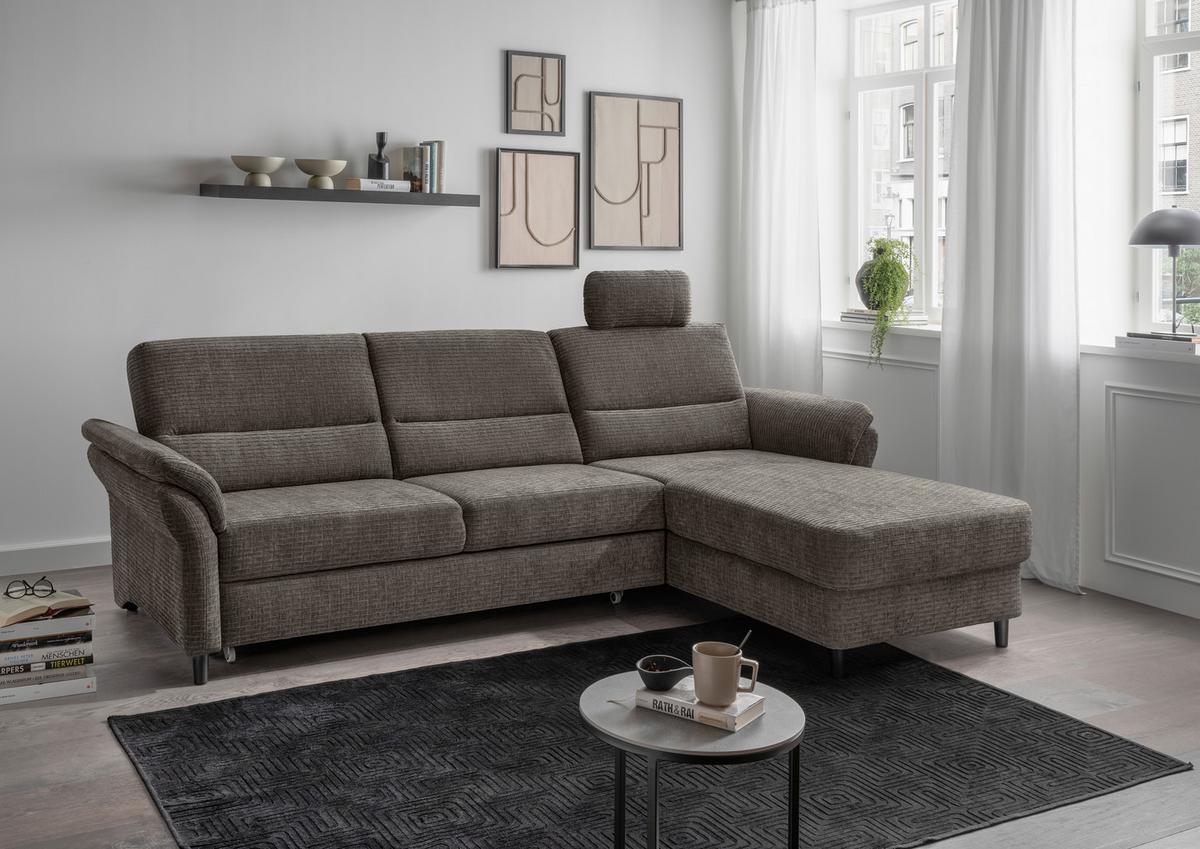 Ecksofa Cavoli Graubraun S: 279x176 cm - Graubraun/Schwarz, MODERN, Textil (279/176cm) - Livetastic