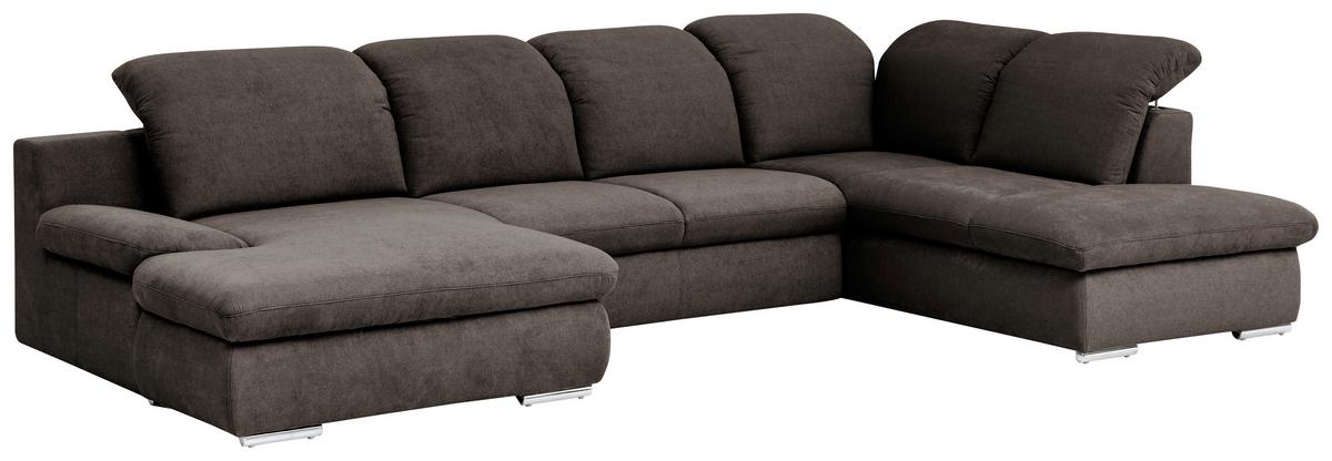 Wohnlandschaft Isona Braun Chenille - Chromfarben/Braun, Design, Textil (165/353/212cm) - Livetastic