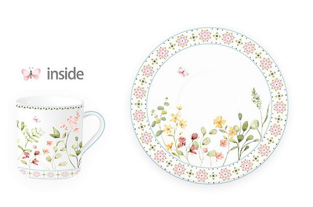 Kaffeetasse mit Untertasse Claire - Multicolor, KONVENTIONELL, Keramik (90ml) - James Wood