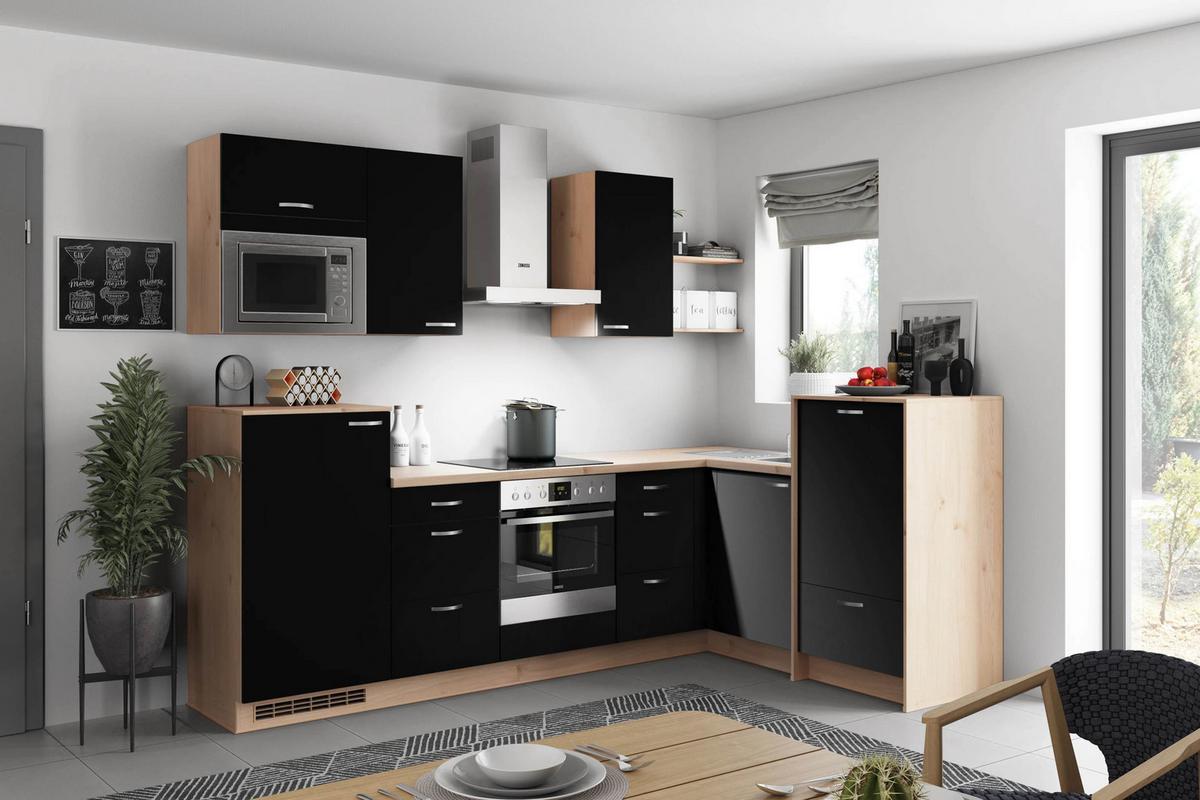 Eckküche Clean - Wildeiche/Schwarz, MODERN, Holzwerkstoff (280/178cm) - Express