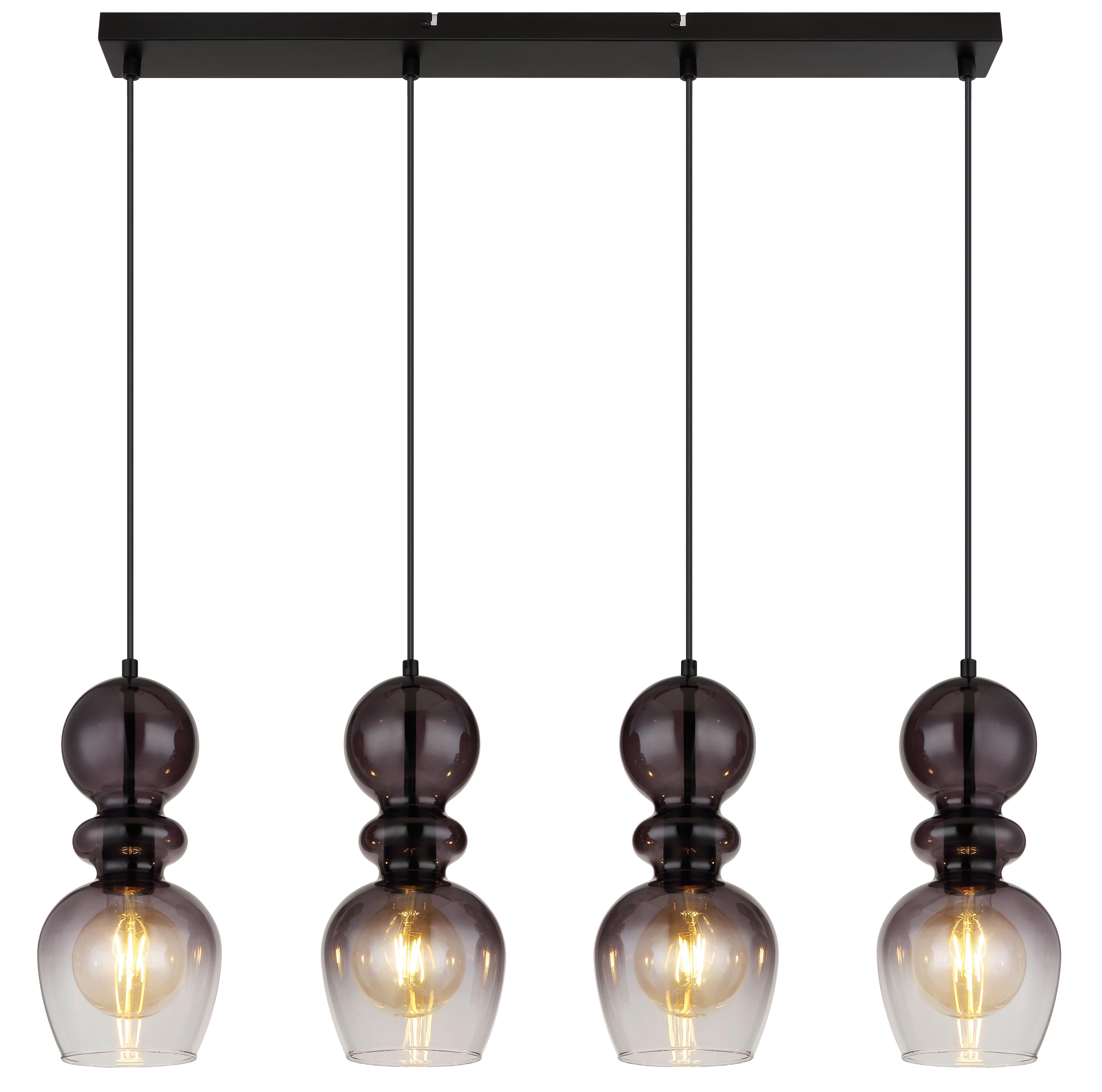 Hängeleuchte 15174-4h Clarity - Schwarz, KONVENTIONELL, Glas/Kunststoff (82/15/150cm) - Globo