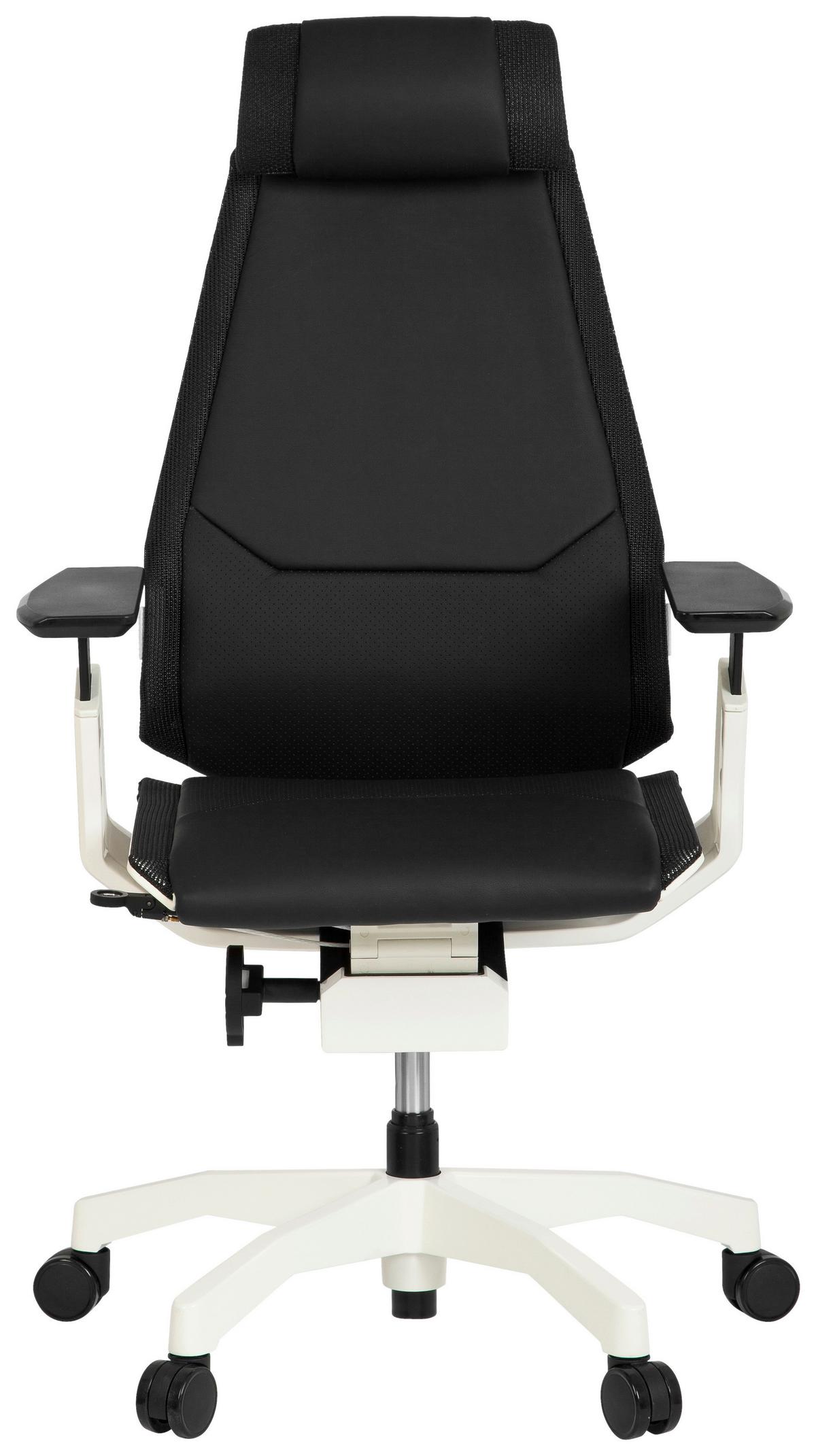 Drehstuhl Genidia  Pro White Echtleder Schwarz Bis 120kg - Schwarz/Weiß, MODERN, Leder/Kunststoff (57/119/46cm) - MID.YOU