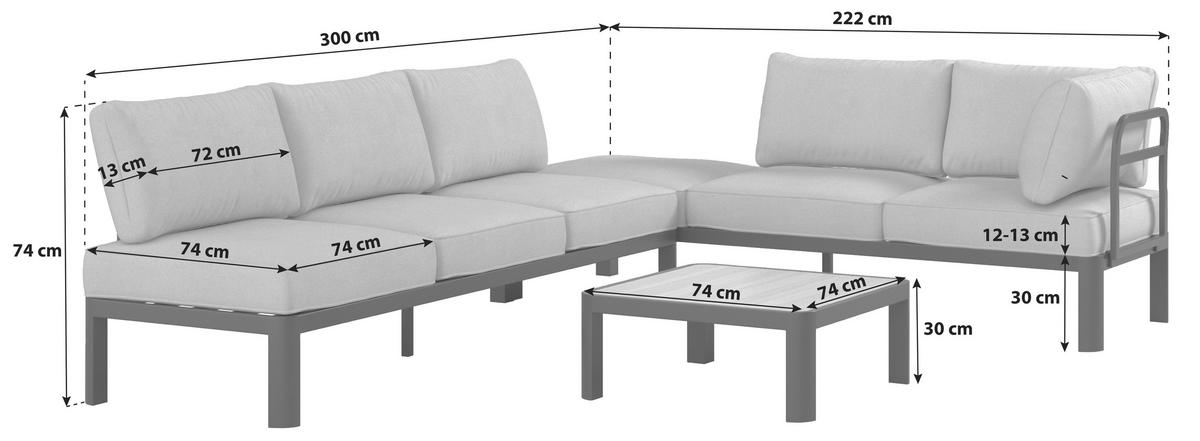 Loungegarnitur 4-Tlg Bordeaux Metall/Kunststoff mit Kissen - Dunkelgrau/Beige, MODERN, Kunststoff/Textil (300/222cm) - Beldano