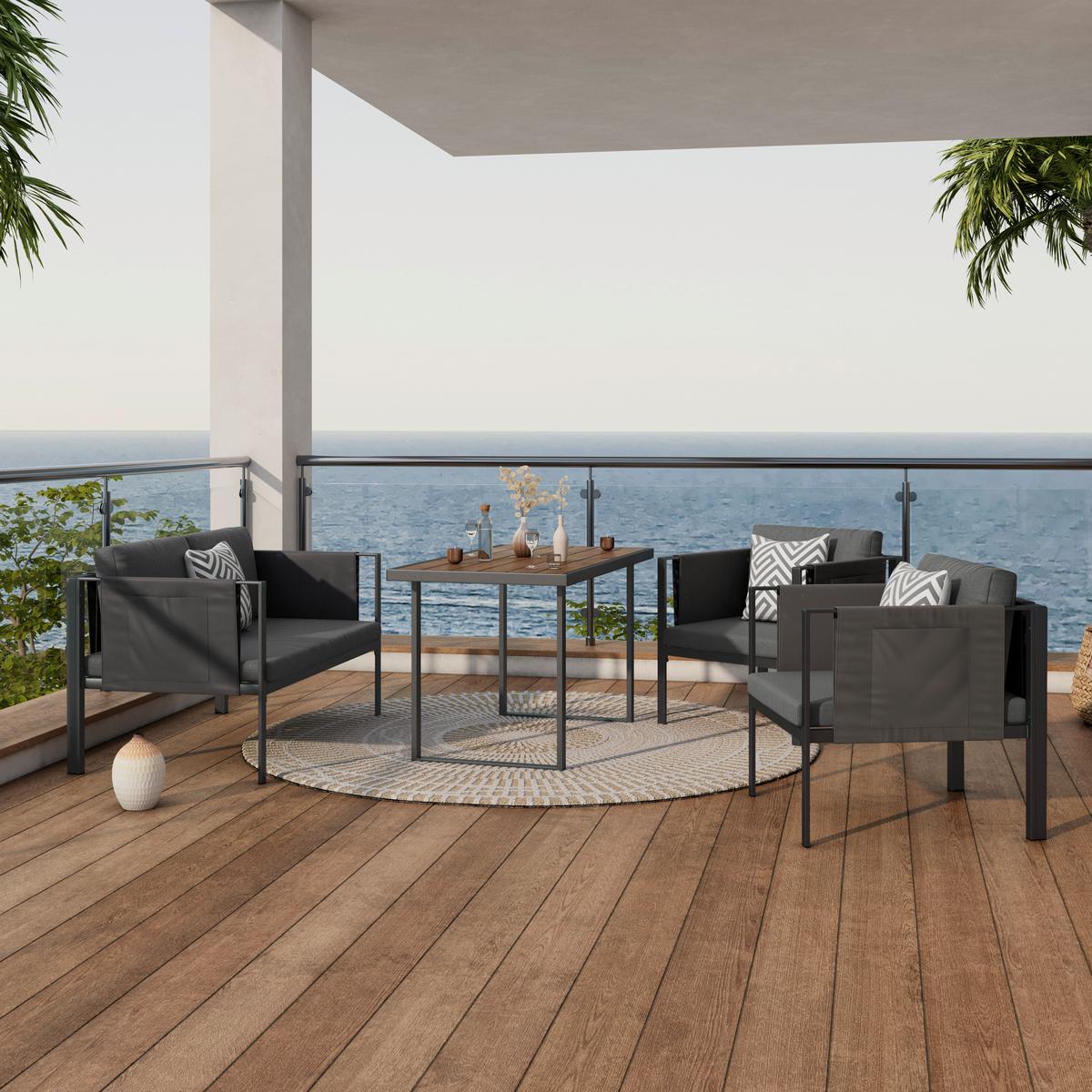 Loungegarnitur 4-tlg Padua Metall/kunststoff Mit Kissen - Dunkelgrau/Schwarz, MODERN, Holz/Kunststoff - Beldano