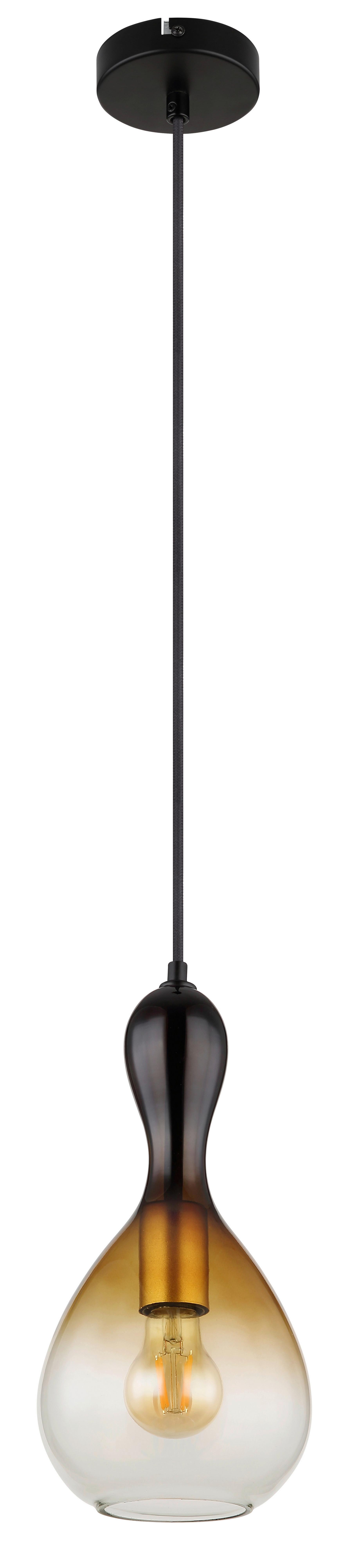 HÄNGELEUCHTE 15538H - Goldfarben/Schwarz, Design, Glas/Metall (16,5/16,5/120cm) - Globo