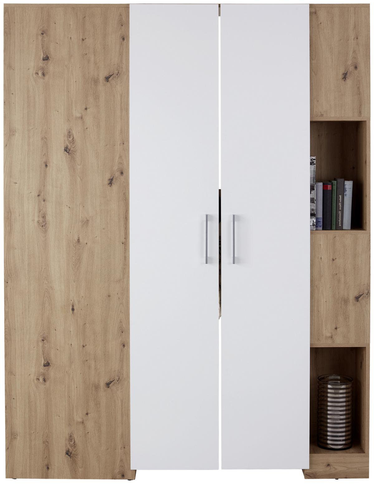 Eckschrank Begehbar Mit Regal 150cm Box, Eiche Dekor/weiß - Weiß/Eiche Artisan, MODERN, Holzwerkstoff (150/205/120cm) - Ondega