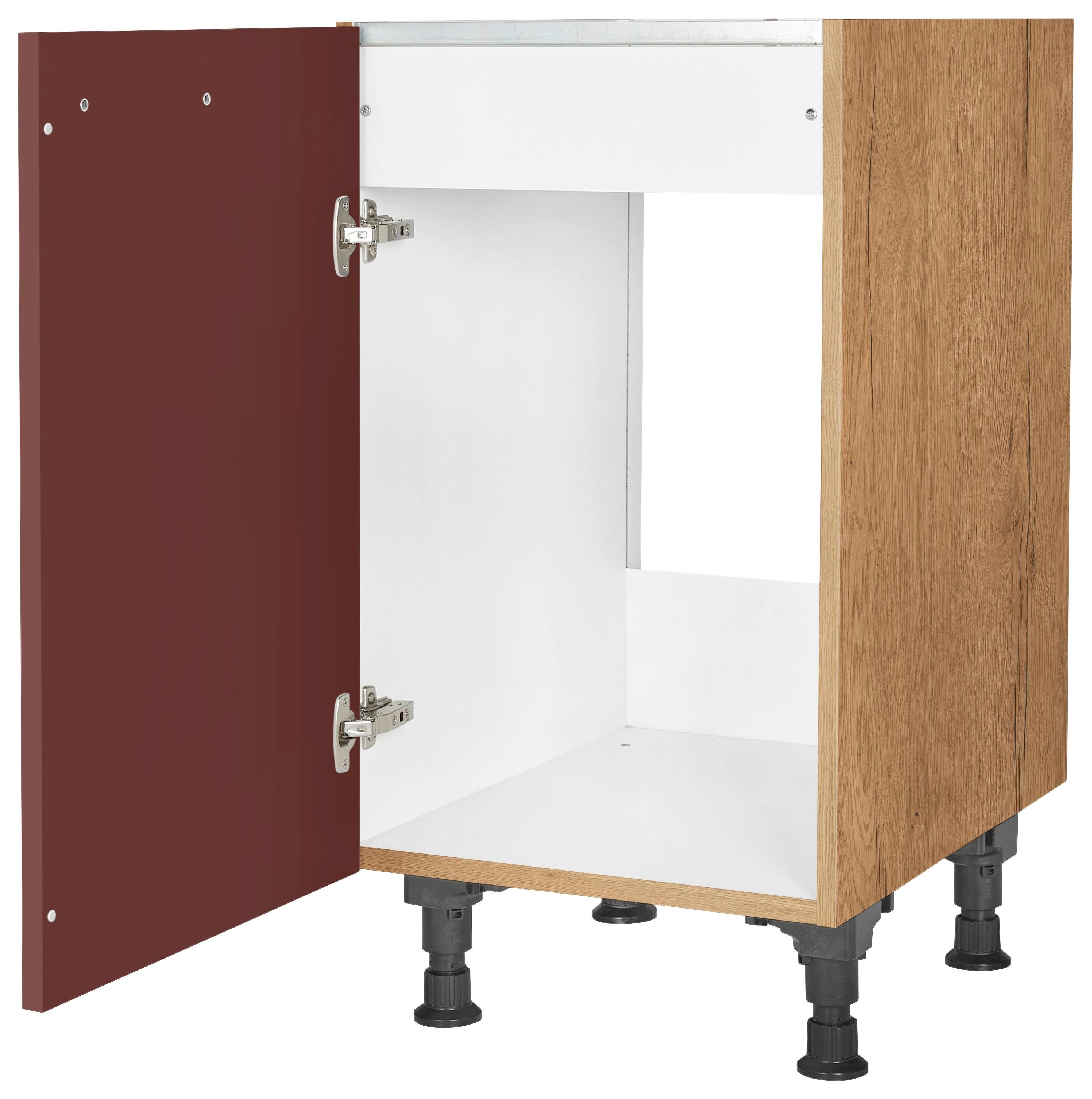 Spülenunterschrank Easytouch - Eichefarben/Rot, MODERN, Holzwerkstoff (45/87/56cm) - Nobilia