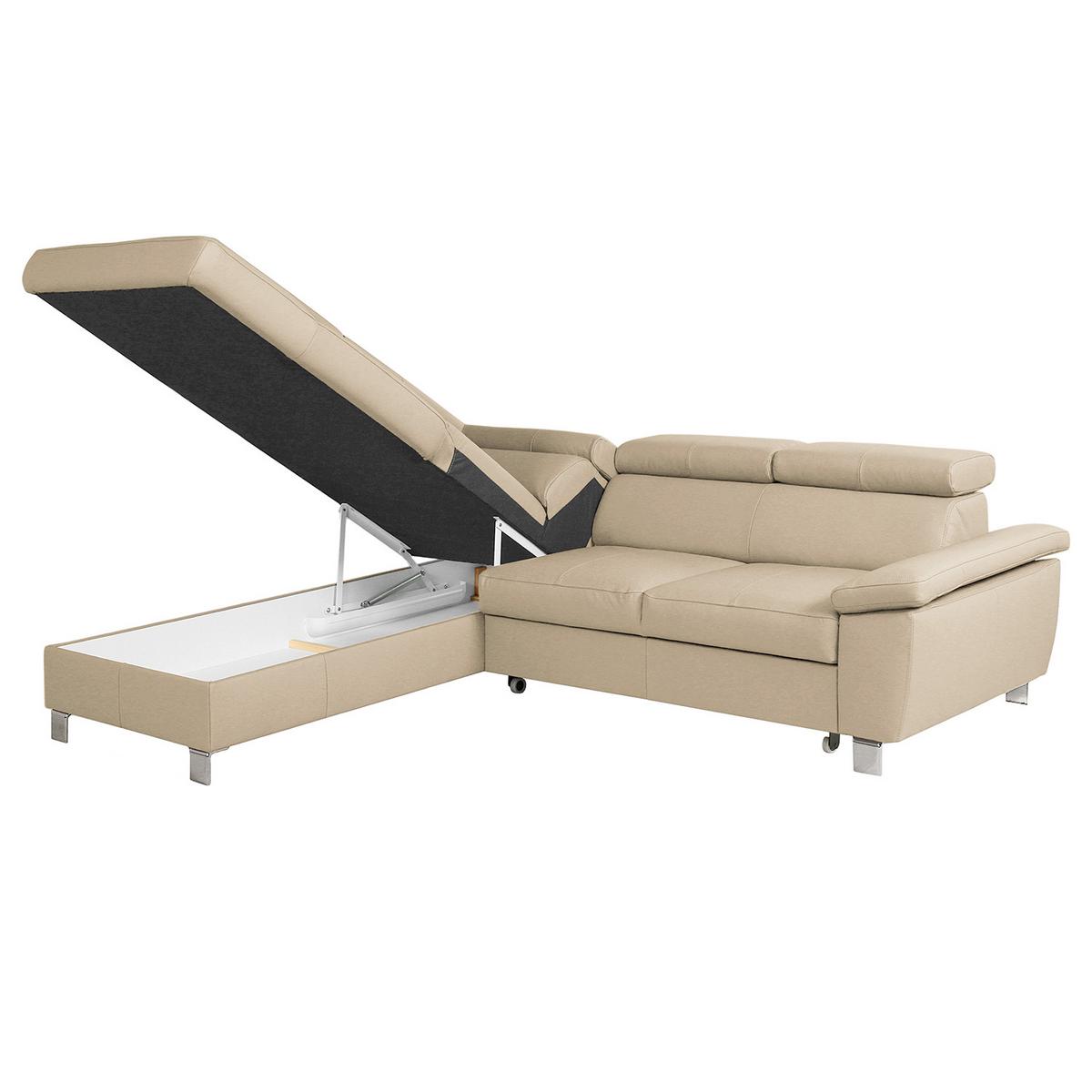 Ecksofa Lugano Teilleder Beige 208x248 - Chromfarben/Beige, Design, Leder/Textil (208/248cm) - Livetastic