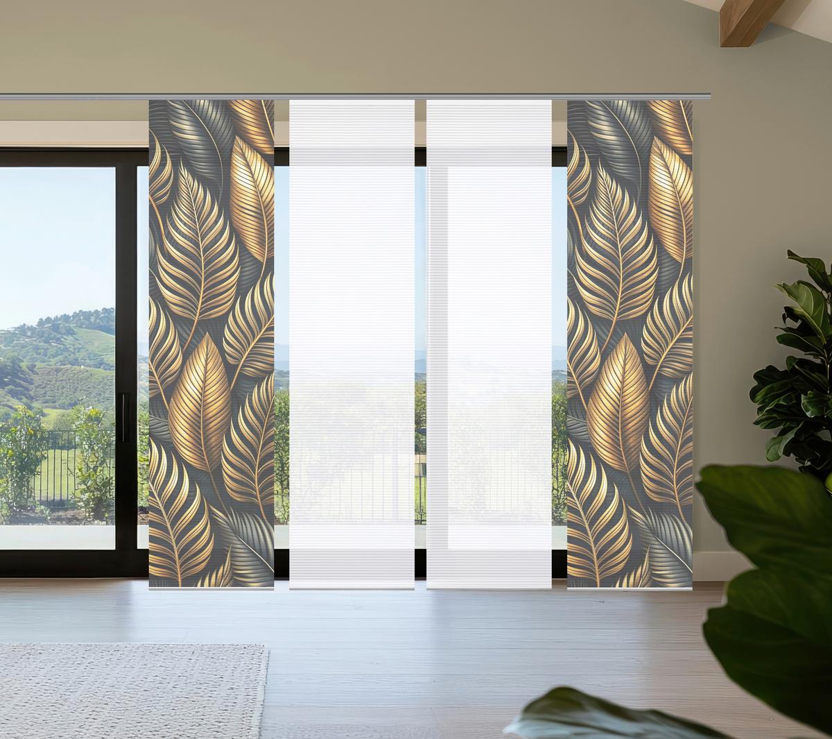 Flächenvorhang Zedric 4er Set - Anthrazit/Goldfarben, Natur, Textil (60/245cm)