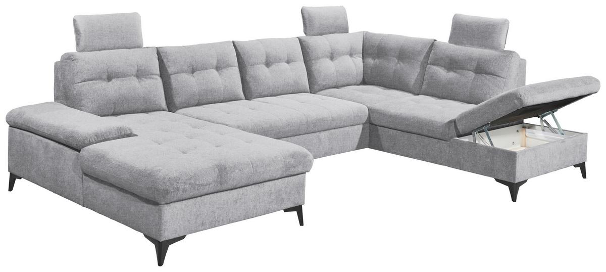 Sedacia súprava DURBAN U, pravá, svetlosivá - čierna/svetlosivá, Konventionell, textil/plast (170/324/218cm) - MID.YOU
