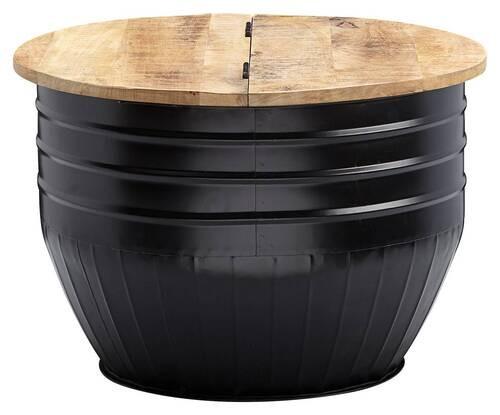 Couchtisch Rund mit Holzplatte Wohnling, Mangoholz/Schwarz
