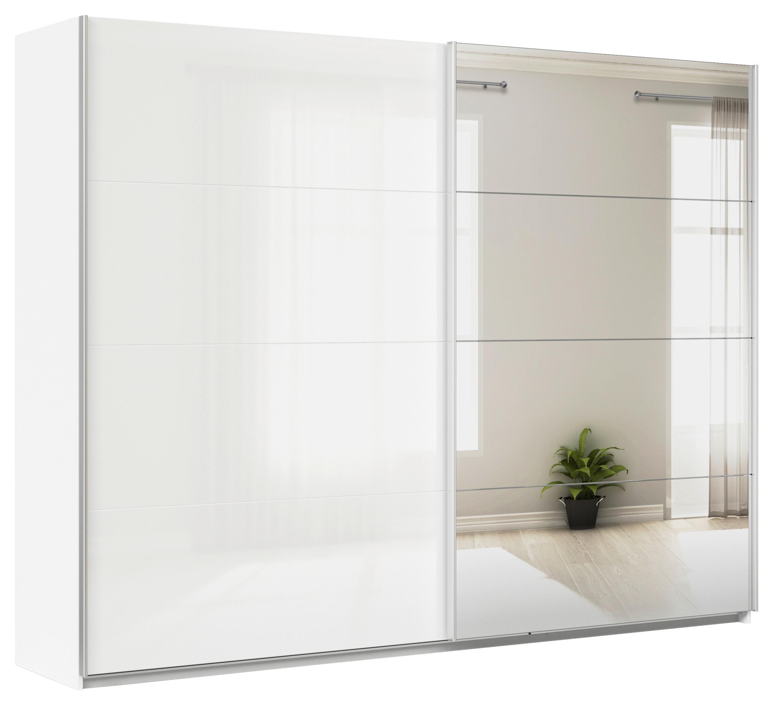 Schwebetürenschrank + Spiegel B: 271cm Feldkirch Weiß - Weiß Hochglanz/Silberfarben, MODERN, Holzwerkstoff (271/210/62cm)