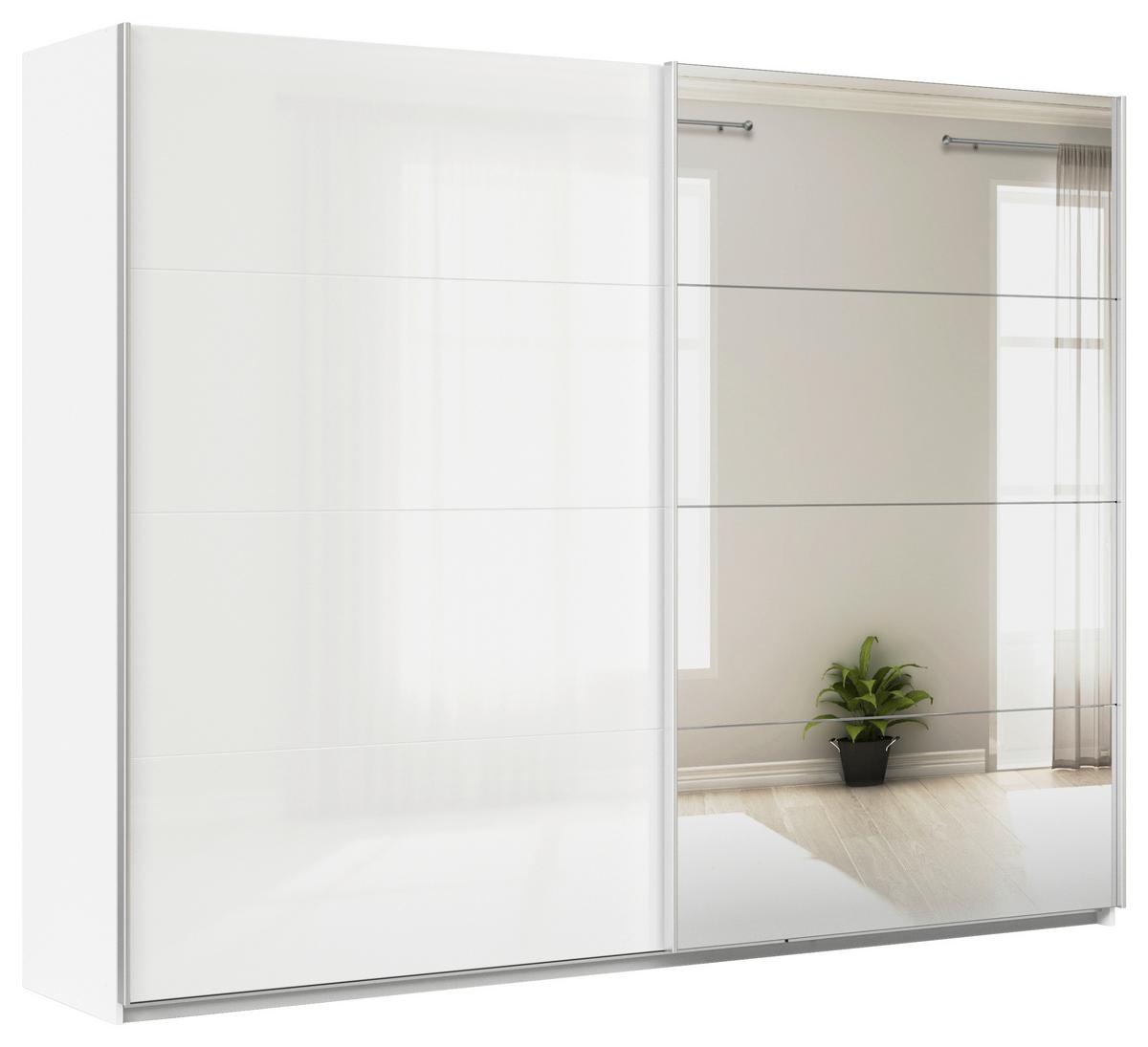 Schwebetürenschrank + Spiegel B: 271cm Feldkirch Weiß - Weiß Hochglanz/Silberfarben, MODERN, Holzwerkstoff (271/210/62cm)