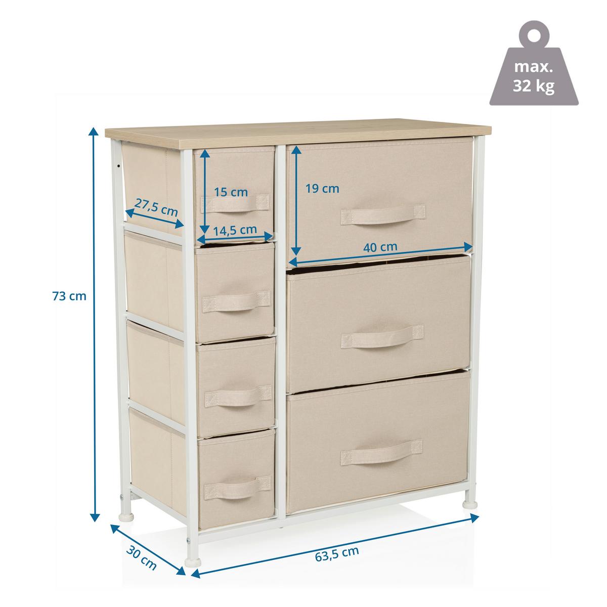 Kommode Foldress B Beige B: 63,5 cm - Beige/Weiß, MODERN, Textil (63,5/73/30cm) - MID.YOU