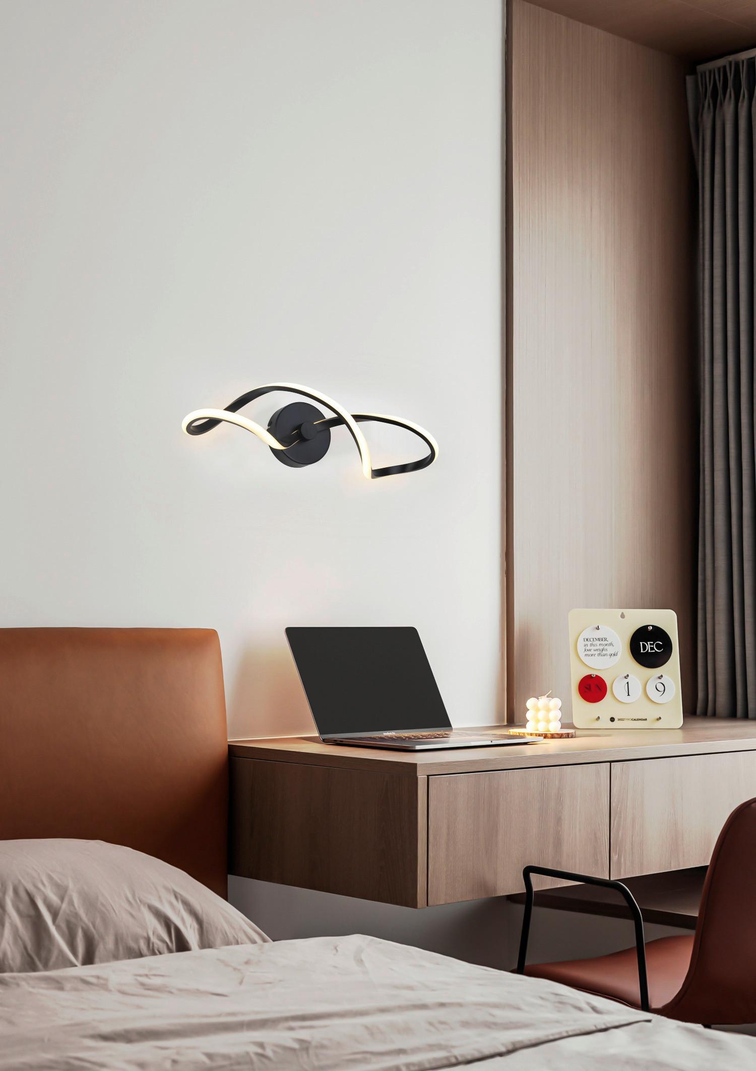 LED-Deckenleuchte Sabella L: 50 cm, Geschwungen - Schwarz, MODERN, Kunststoff/Metall (50/12/16,5cm) - Luca Bessoni