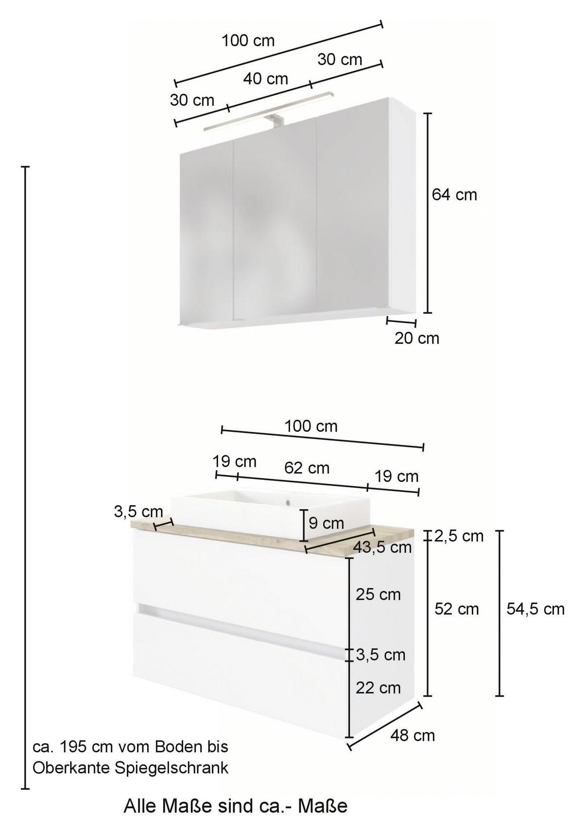 Badmöbel-Set 4-Tlg. Pienza B: 100 cm Eiche Wotan Dekor - Eiche Wotan/Weiß, MODERN, Keramik/Holzwerkstoff (100cm) - Held