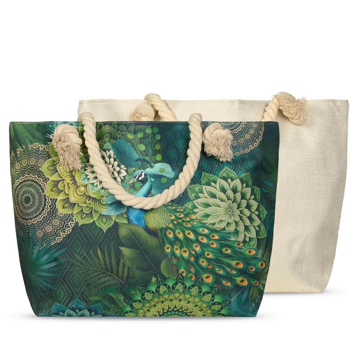 STRANDTASCHE AGATHA - Dunkelgrün/Grün, Basics, Textil (60/43cm)