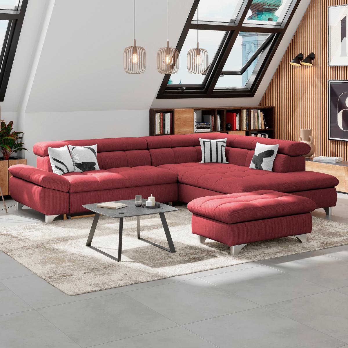 Ecksofa Mit Schlaffunktion Gemini Bordeaux 312x234 Cm - Chromfarben/Bordeaux, KONVENTIONELL, Textil (312/234cm)