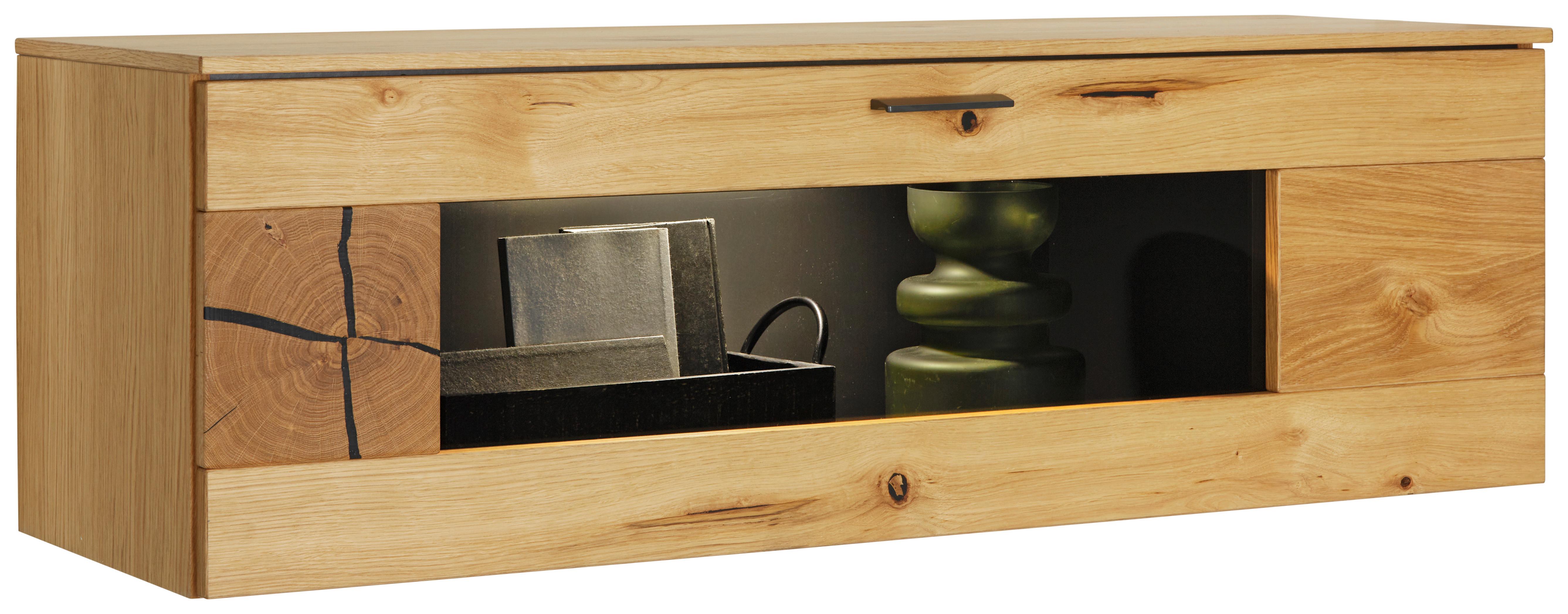 ZÁVĚSNÁ VITRÍNA STOCKHOLM - barvy dubu/černá, Moderní, kov/dřevo (118/37/38cm) - Premium Living