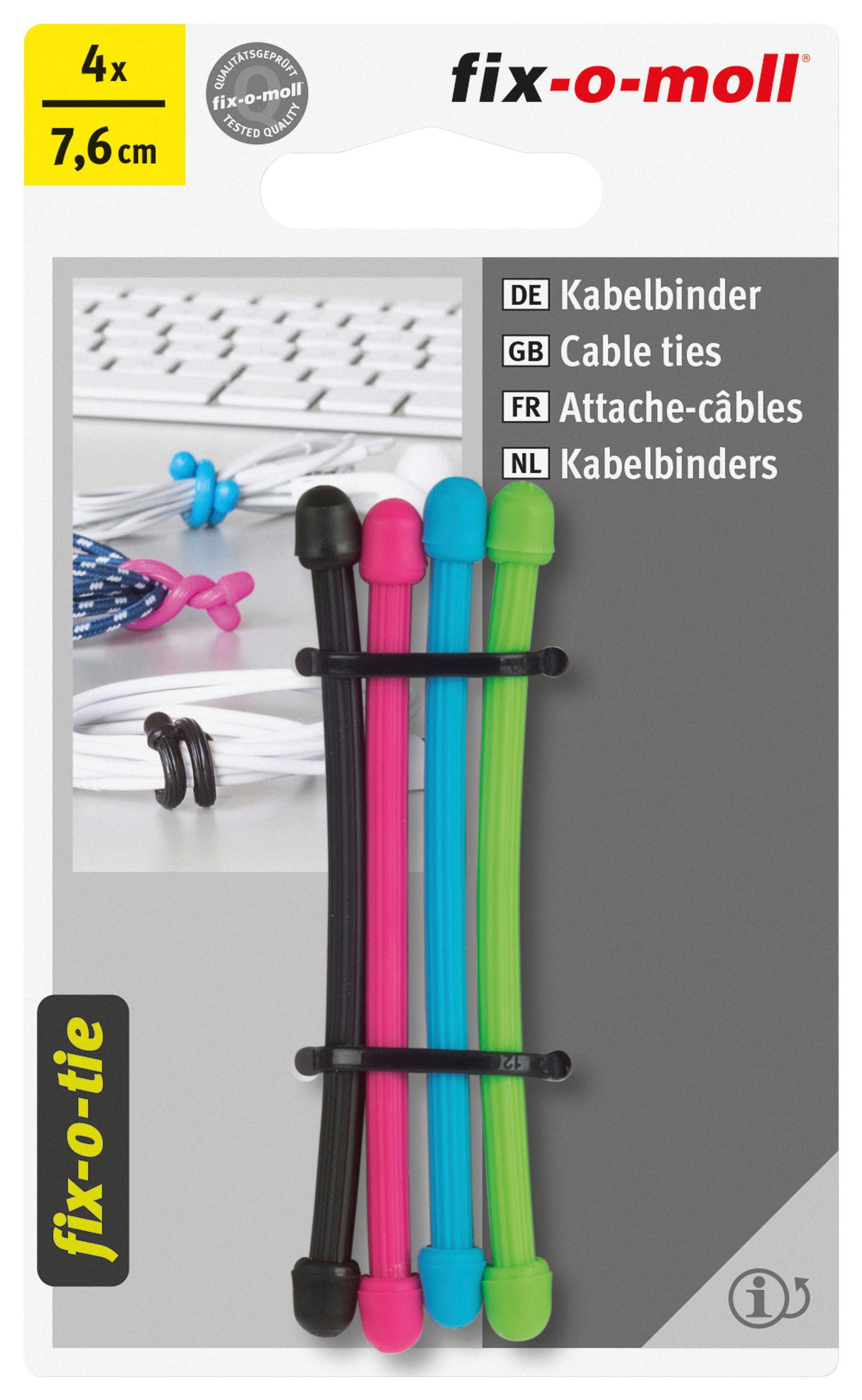 Kabelbinder 4 Stk. Blau/Grün/ Schwarz/Pink Kunststoff - Blau/Pink, Basics, Kunststoff (7,6cm) - Fix-o-Moll