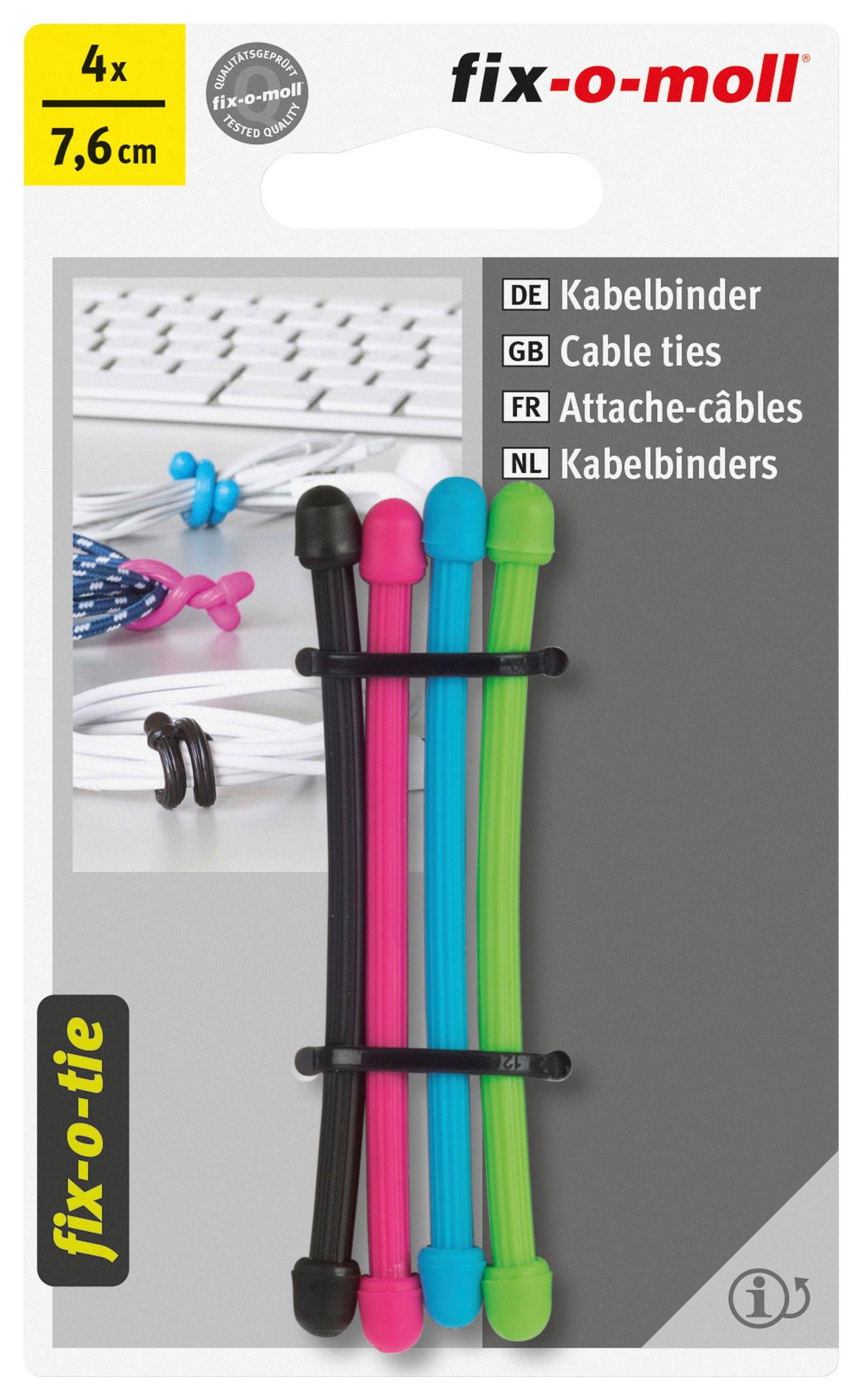 Kabelbinder 4 Stk. Blau/grün/ Schwarz/pink Kunststoff - Blau/Pink, Basics, Kunststoff (7,6cm) - Fix-o-Moll