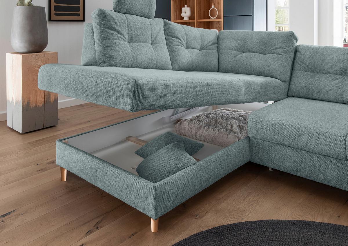 Ecksofa Brizzini, Blau S: 206x264 Cm - Blau/Naturfarben, MODERN, Textil (206/264cm) - Livetastic