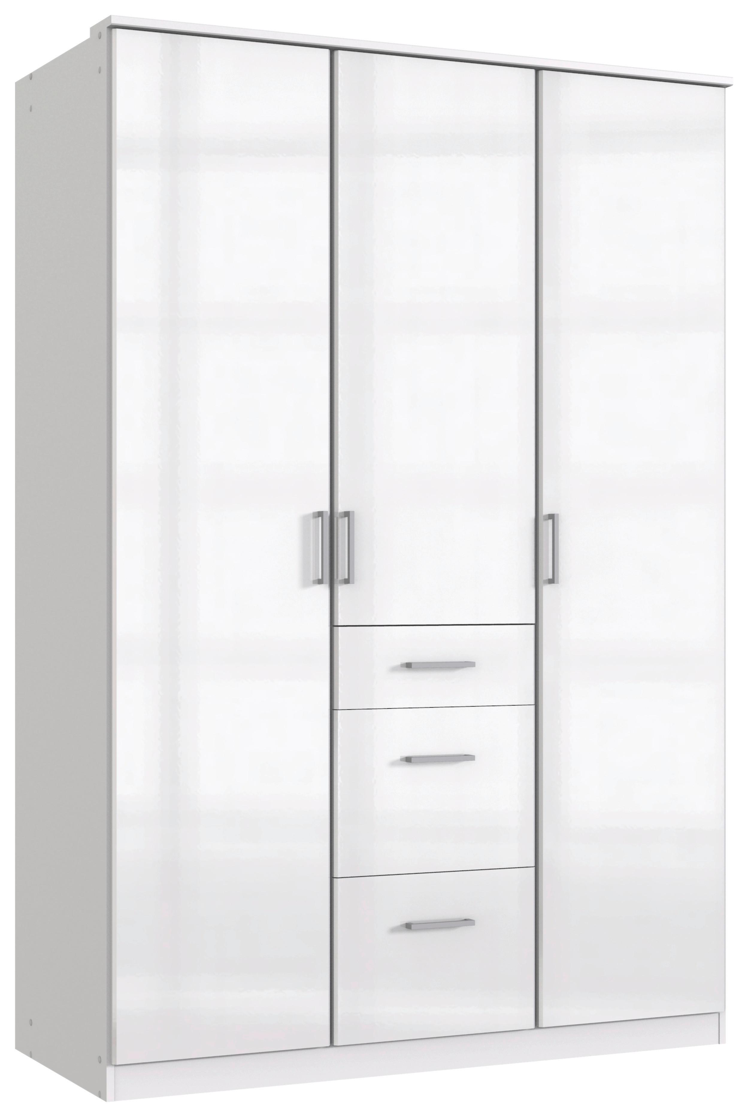 Drehtürenschrank mit Laden B: 135 cm Clack, Weiß - Weiß Hochglanz/Weiß, Basics, Holzwerkstoff (135/199/58cm) - MID.YOU