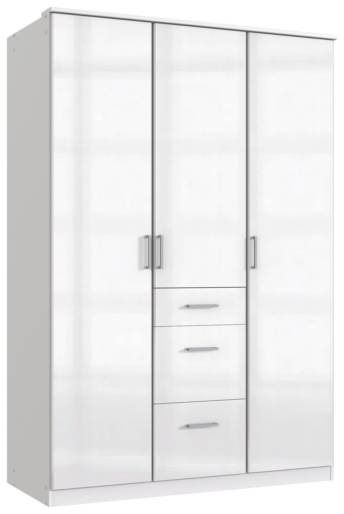 Drehtürenschrank mit Laden B: 135 cm Clack, Weiß - Weiß Hochglanz/Weiß, Basics, Holzwerkstoff (135/199/58cm) - MID.YOU