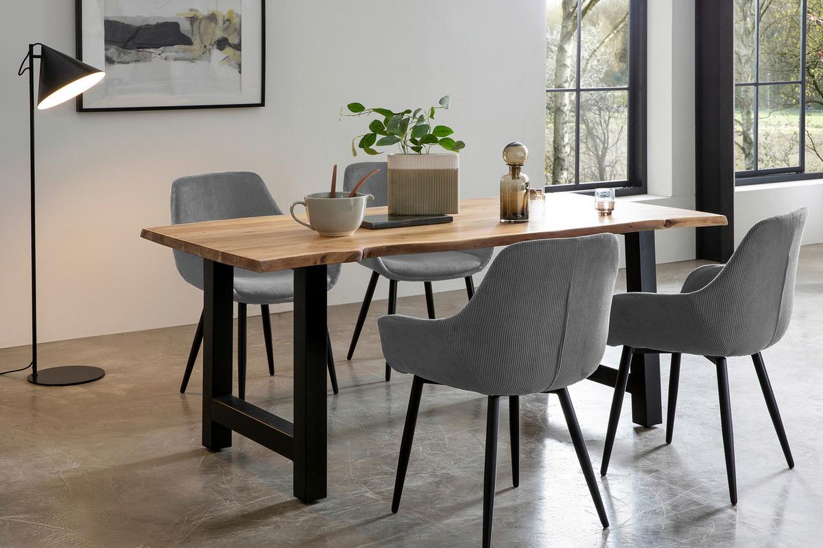 Tischgruppe Naturfarben/grau L: 160 Cm - Naturfarben/Grau, MODERN, Holz/Textil (160/85/76,5cm) - Livetastic