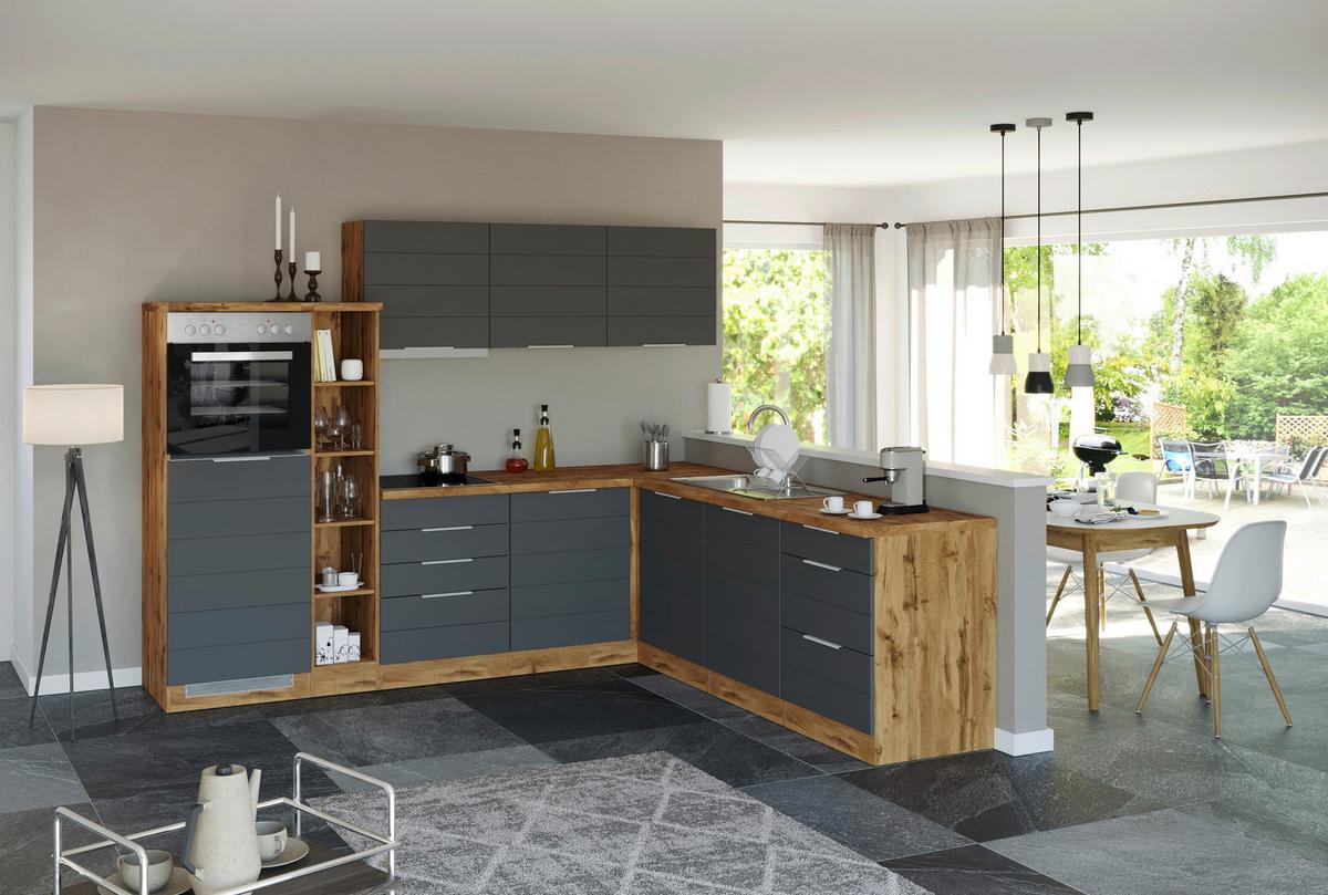 Eckküche Florenz mit Geräten 240x270 cm Grau/Eichefarben - Eiche Wotan/Grau, Design, Holzwerkstoff (240/270cm) - Held