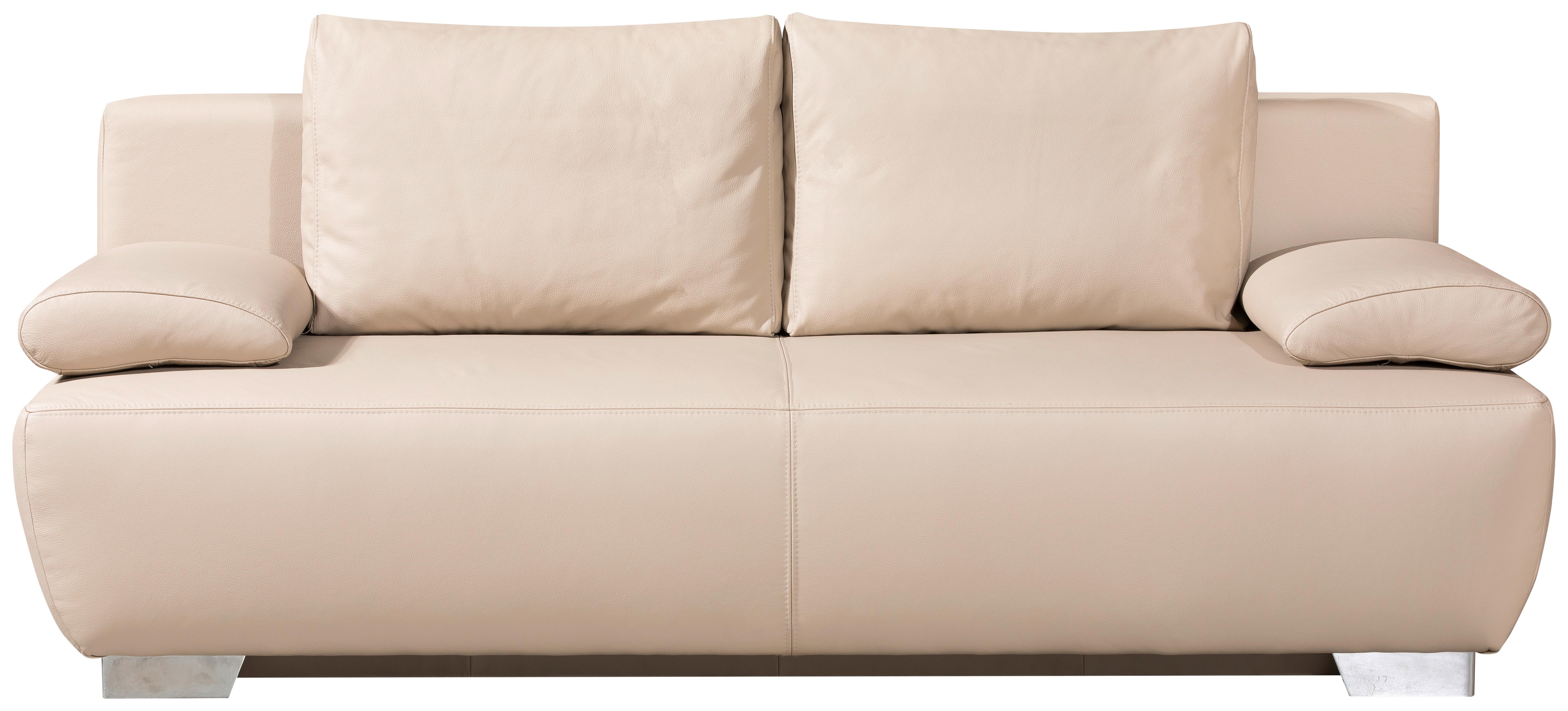 Schlafsofa Mit Kissen Nikita Leder - Chromfarben/Beige, KONVENTIONELL, Leder (195/85/90cm) - Livetastic