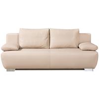 Schlafsofa Mit Kissen Nikita Leder - Chromfarben/Beige, KONVENTIONELL, Leder (195/85/90cm) - Livetastic