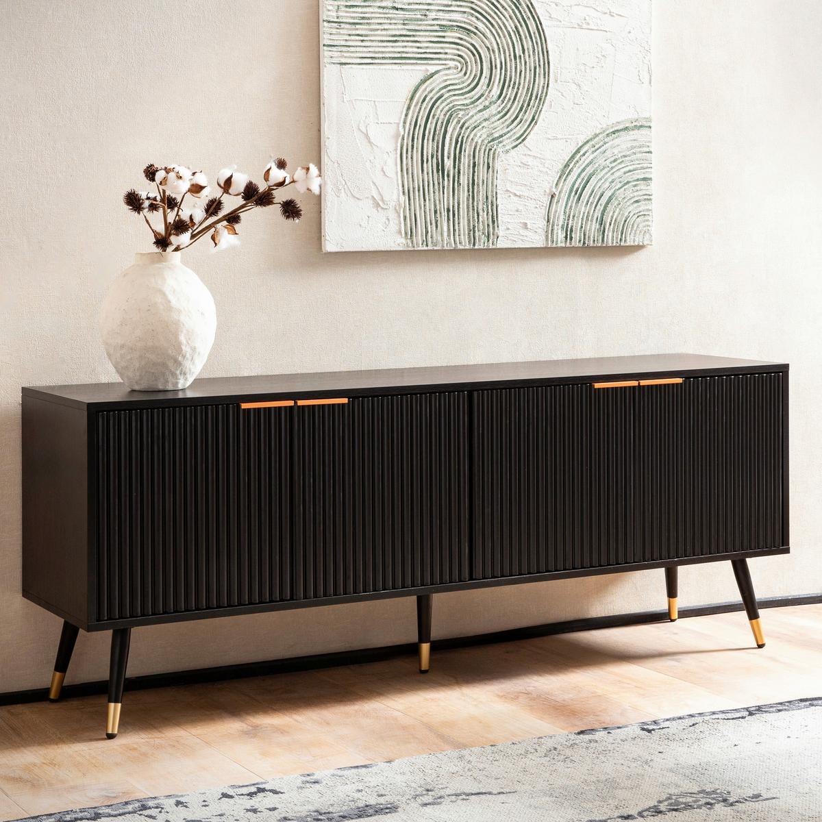 NÍZKÁ KOMODA BLACK TV - měděné barvy/černá, Design, kov/kompozitní dřevo (150/60/39cm) - MID.YOU