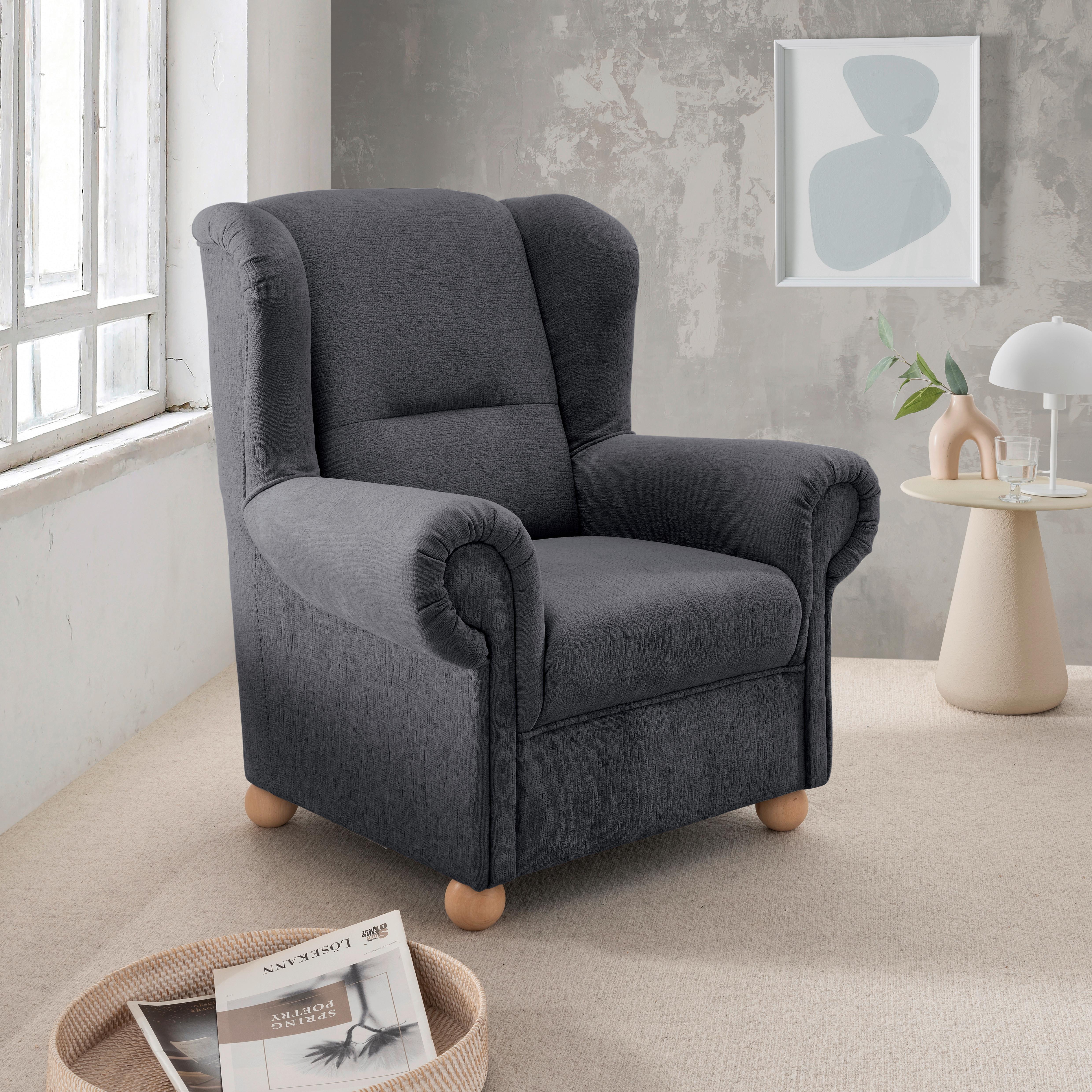 OHRENSESSEL Torello Anthrazit B: 92cm - Wildeiche/Anthrazit, KONVENTIONELL, Textil (92/102/89cm) - Livetastic