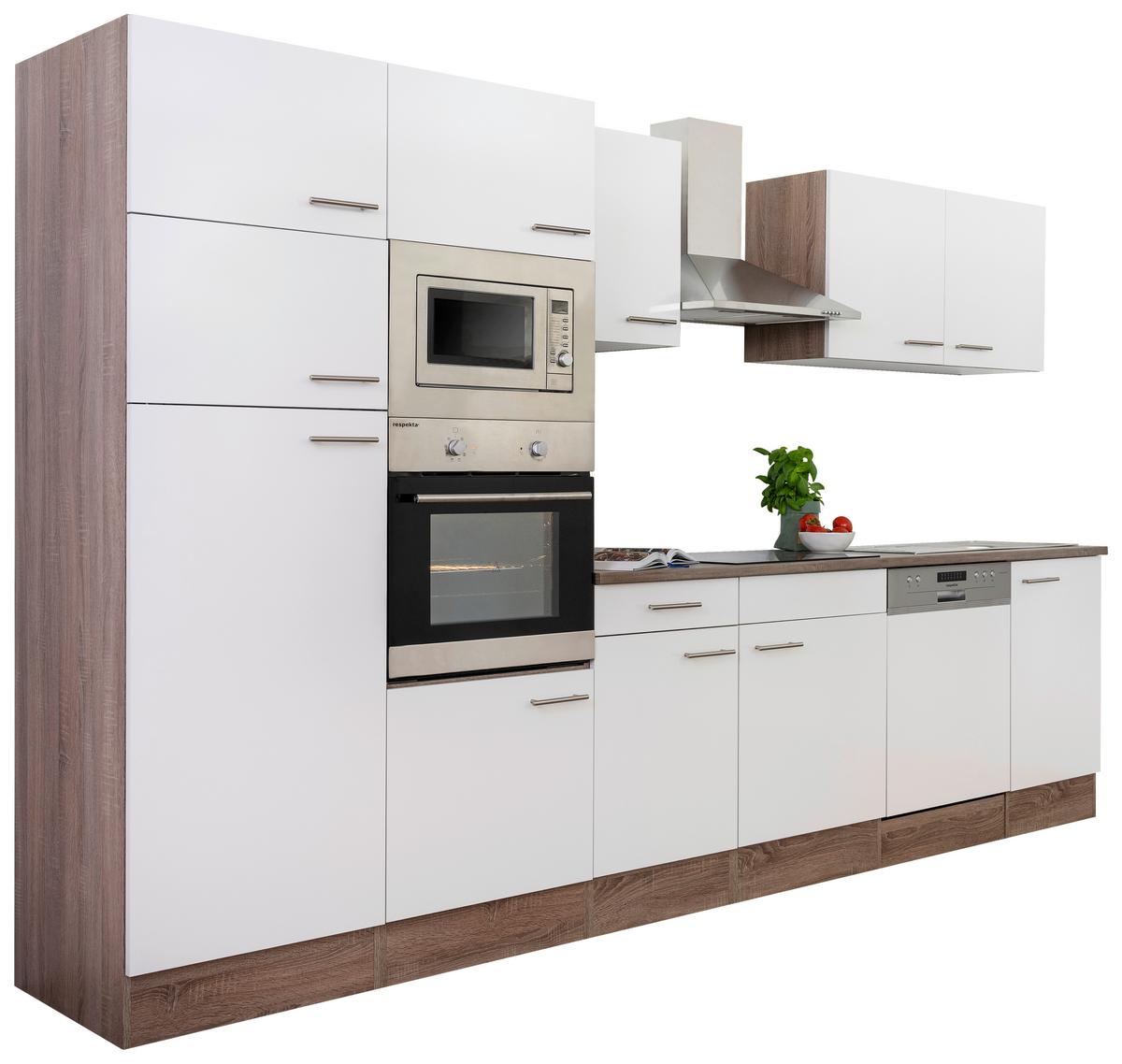 Küchenzeile mit Geräten B: 340 cm Eiche Dekor/Weiß - Eichefarben/Weiß, Design, Holzwerkstoff (340cm) - Respekta