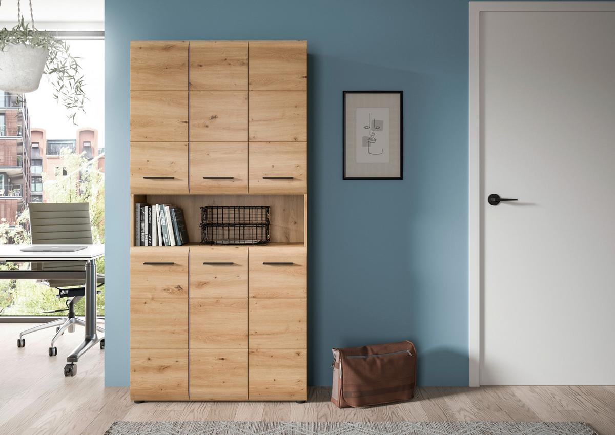 Hochschrank Ice Eiche Artisan Dekor B: 90cm - Schwarz/Eiche Artisan, Basics, Holzwerkstoff (90/185/30cm) - MID.YOU