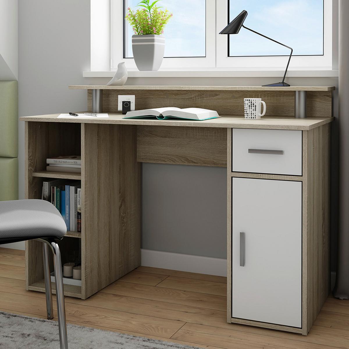 Schreibtisch Diego Sonoma Eiche Dekor B: 120 cm - Weiß/Sonoma Eiche, LIFESTYLE, Holzwerkstoff (120/55/88cm) - MID.YOU