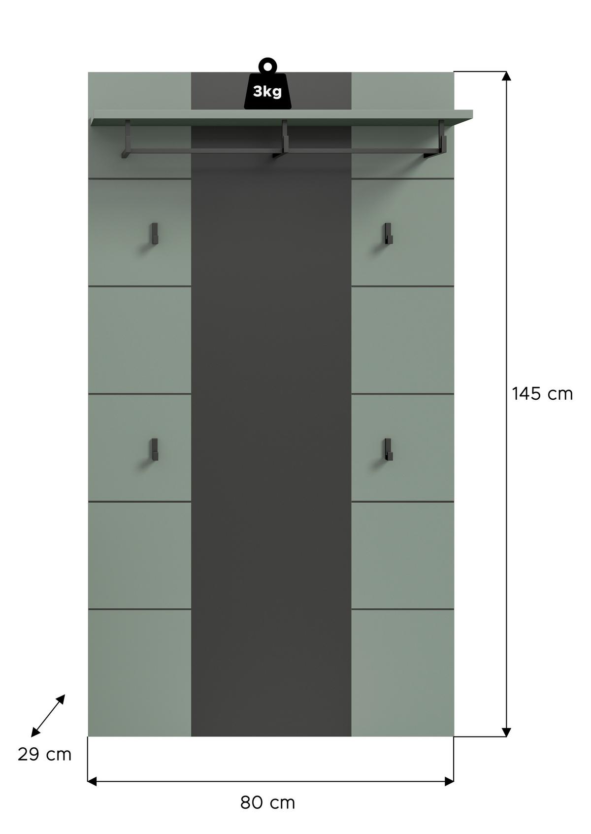 Garderobenpaneel Canu Grau/Grün B: 80 cm - Design, Holzwerkstoff (80/145/29cm) - Livetastic
