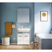 Badezimmer Linus Weiß Hochglanz B: 60 cm - Weiß Hochglanz/Silberfarben, MODERN, Glas/Holzwerkstoff (60cm) - MID.YOU