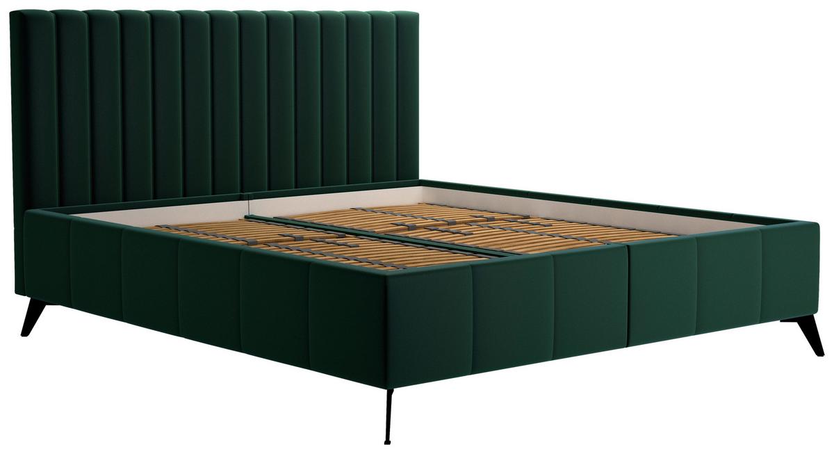 Manželská posteľ Vivien 2, 180x200, tmavozelená - černá/tmavě zelená, Moderní, dřevo/textil (180/200cm)