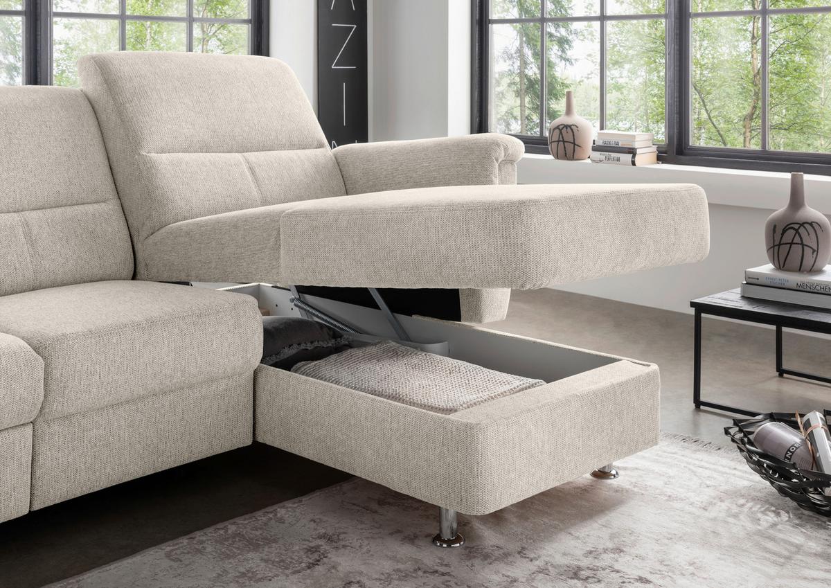 Ecksofa Mit Stauraum Parole Beige Chenille - Chromfarben/Beige, MODERN, Textil (231/165cm) - Livetastic
