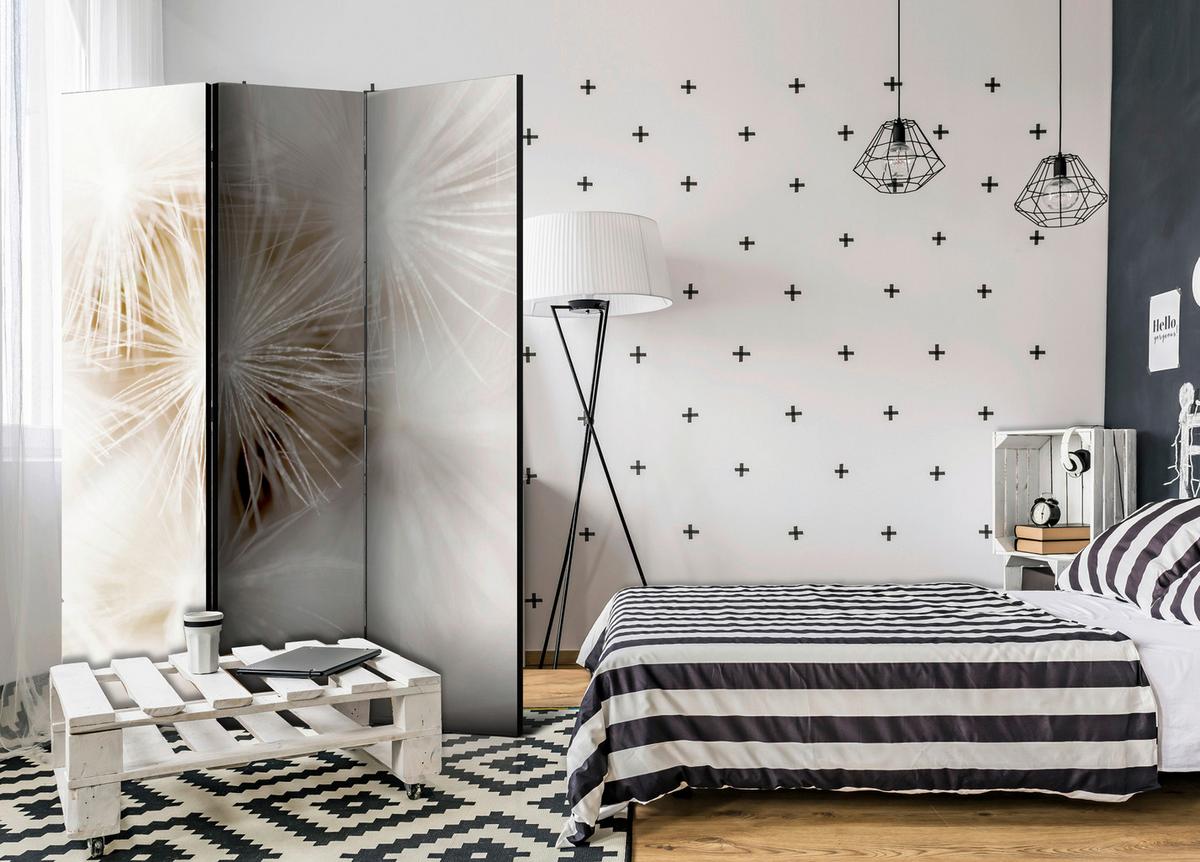 Paraván, květina - bílá/béžová, Basics, dřevo/textil (135/172/3cm) - artgeist