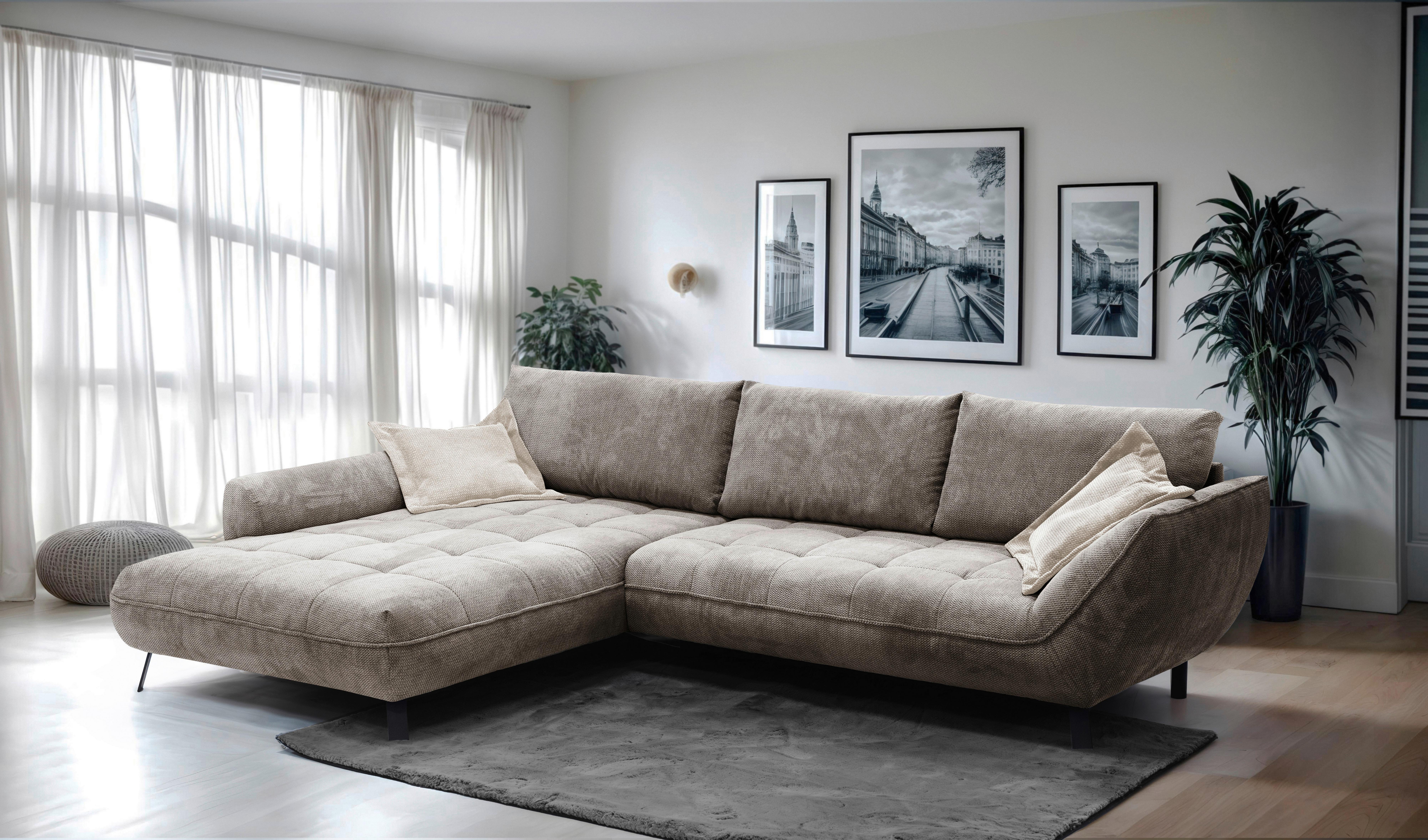 Ecksofa Biarritz, Hellbraun Schenkel: 205x324 cm - Hellbraun/Beige, Design, Textil (205/324cm) - Livetastic
