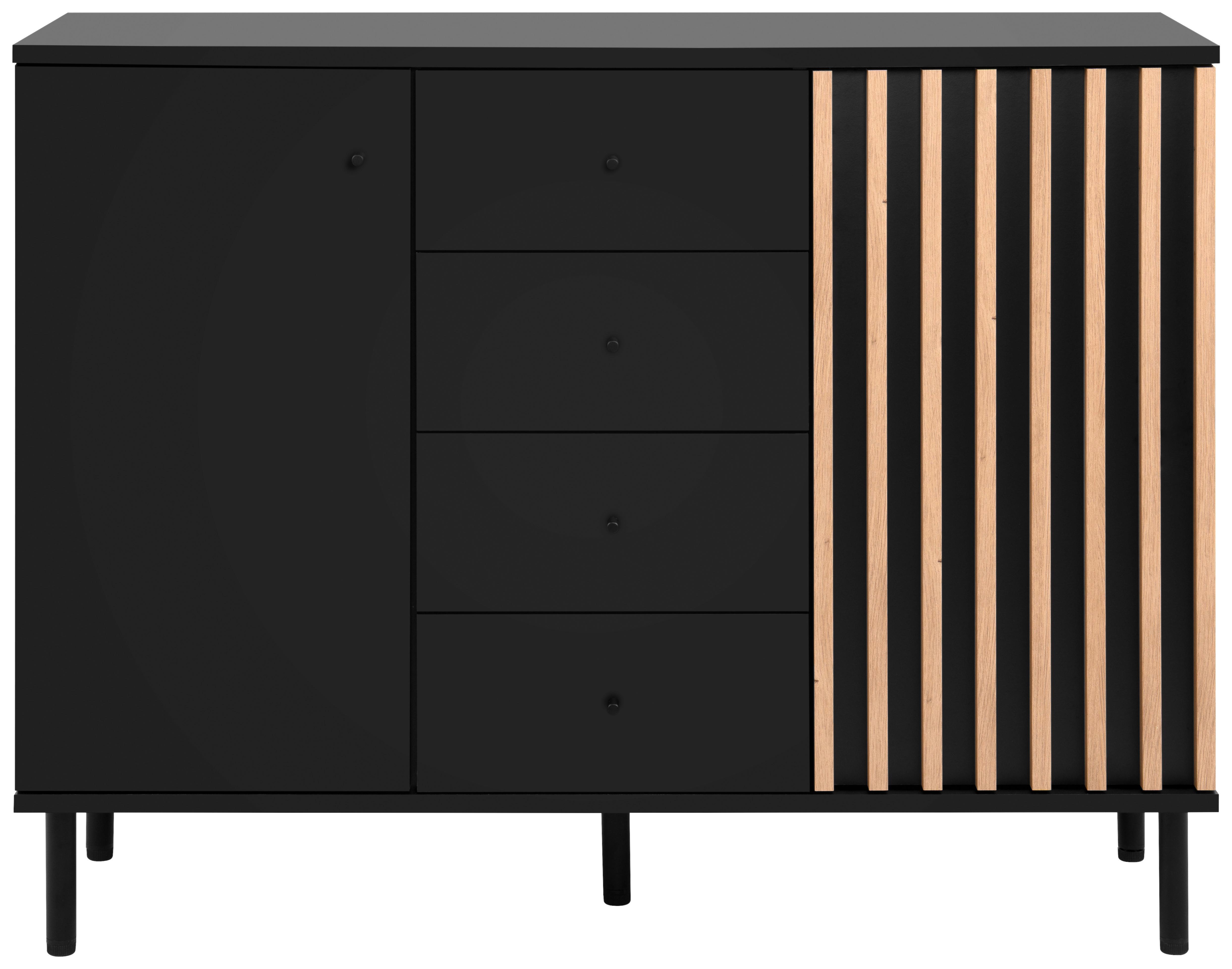 Kommode 118cm Monza 01b, Schwarz/Eiche Artisan - Schwarz/Eiche Artisan, Design, Holzwerkstoff/Metall (118/90/40cm) - Livetastic