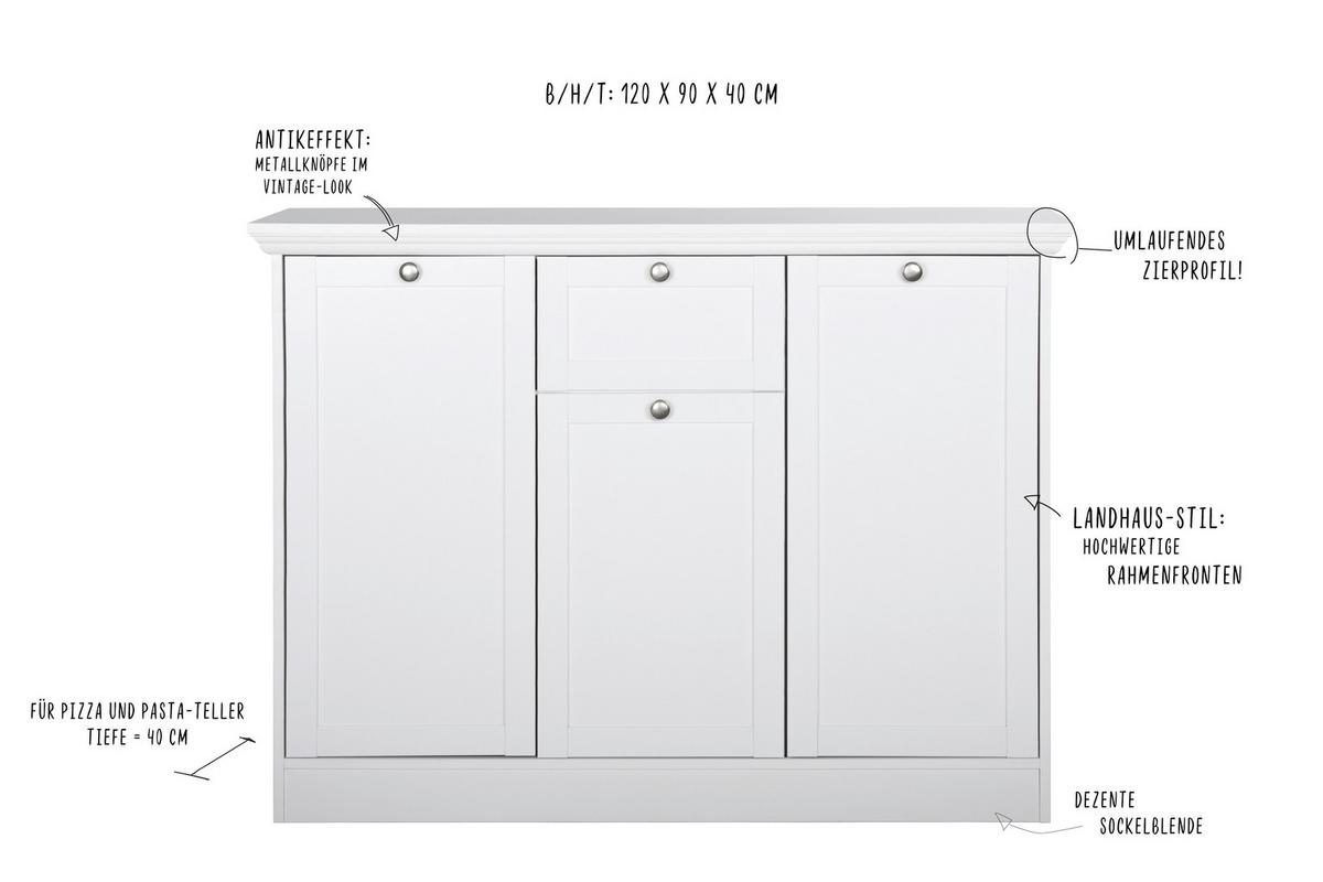 Komód E-Landwood 15 120/90 Cm - fehér, Romantik / Landhaus, faalapú anyag (120/90/40cm) - MID.YOU