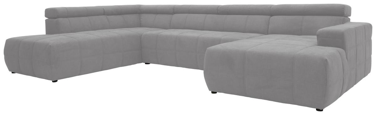 Wohnlandschaft Brandon Kopfteilverstellung Silber - Silberfarben/Schwarz, Design, Textil (228/359/175cm) - MID.YOU