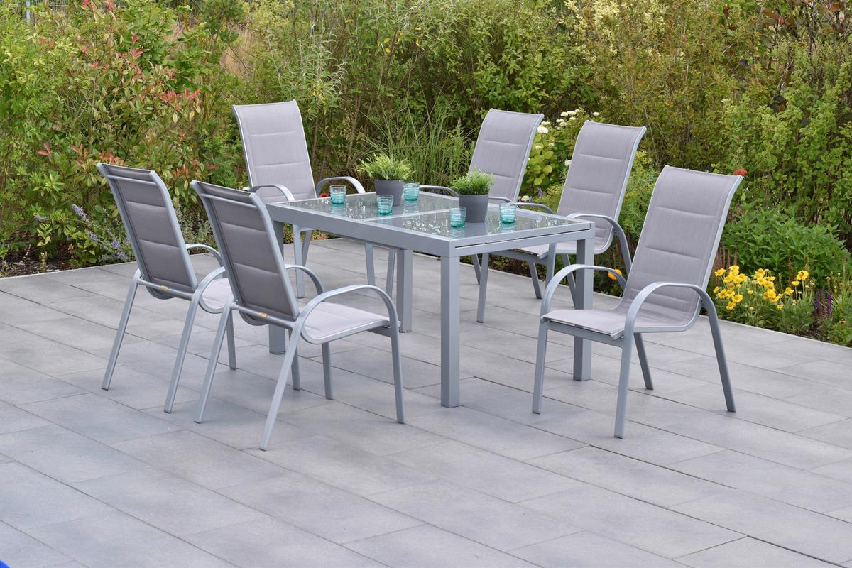Gartenmöbel Set 7-Tlg Amalfi Di Lusso Metall/Textil - Silberfarben/Braun, MODERN, Textil/Metall - Gardenson