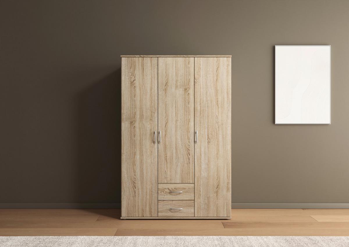 Kleiderschrank Paul 3 - Eichefarben, KONVENTIONELL, Holzwerkstoff (127/188/52cm)
