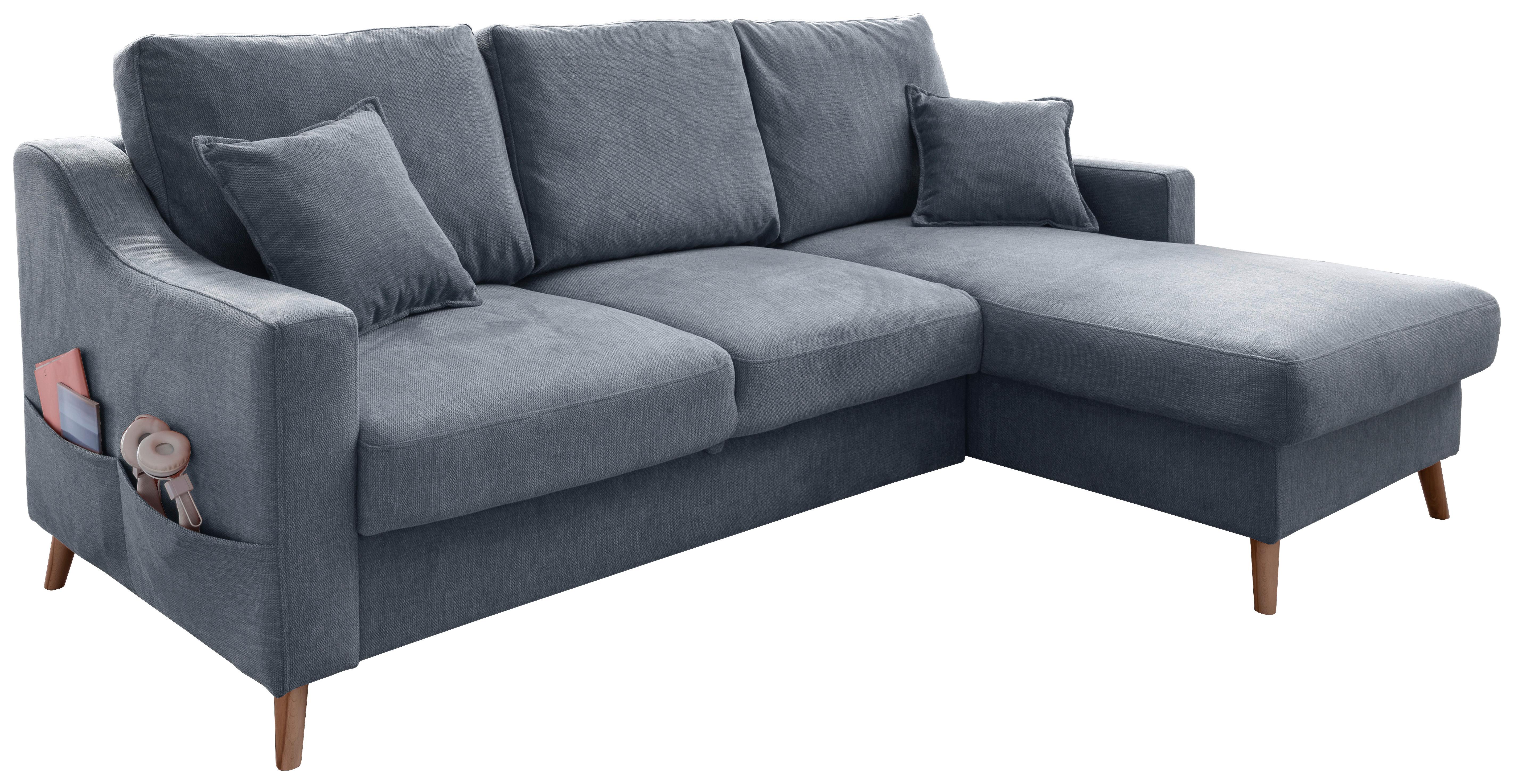 Ecksofa  mit Schlaffunktion Valentina mit Kissen Blau - Blau/Naturfarben, KONVENTIONELL, Textil (228/150cm) - P & B