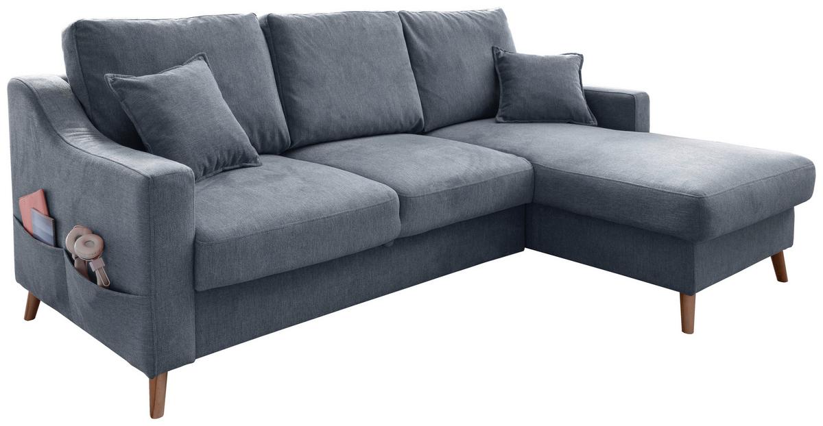 Ecksofa  mit Schlaffunktion Valentina mit Kissen Blau - Blau/Naturfarben, KONVENTIONELL, Textil (228/150cm) - P & B